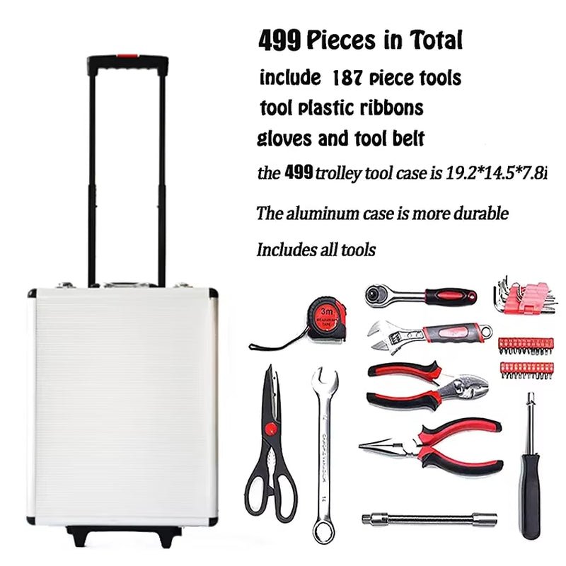 499 Pcs Professional Aluminum Trolley Household Hand Hardware Tools Socket Set Mechanic Car Repair Tool Kit - Revved Up Auto