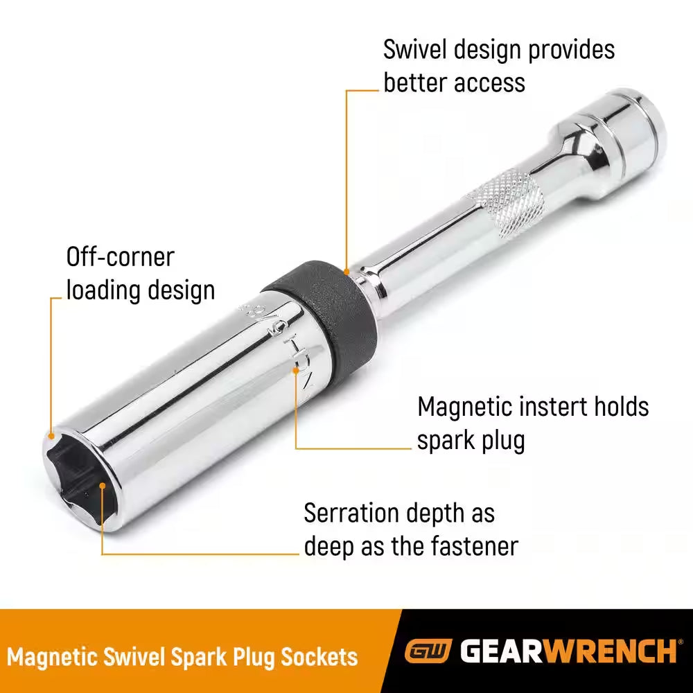 3/8 In. Drive 6-Point Magnetic Swivel Spark Plug Socket Set (5-Piece)