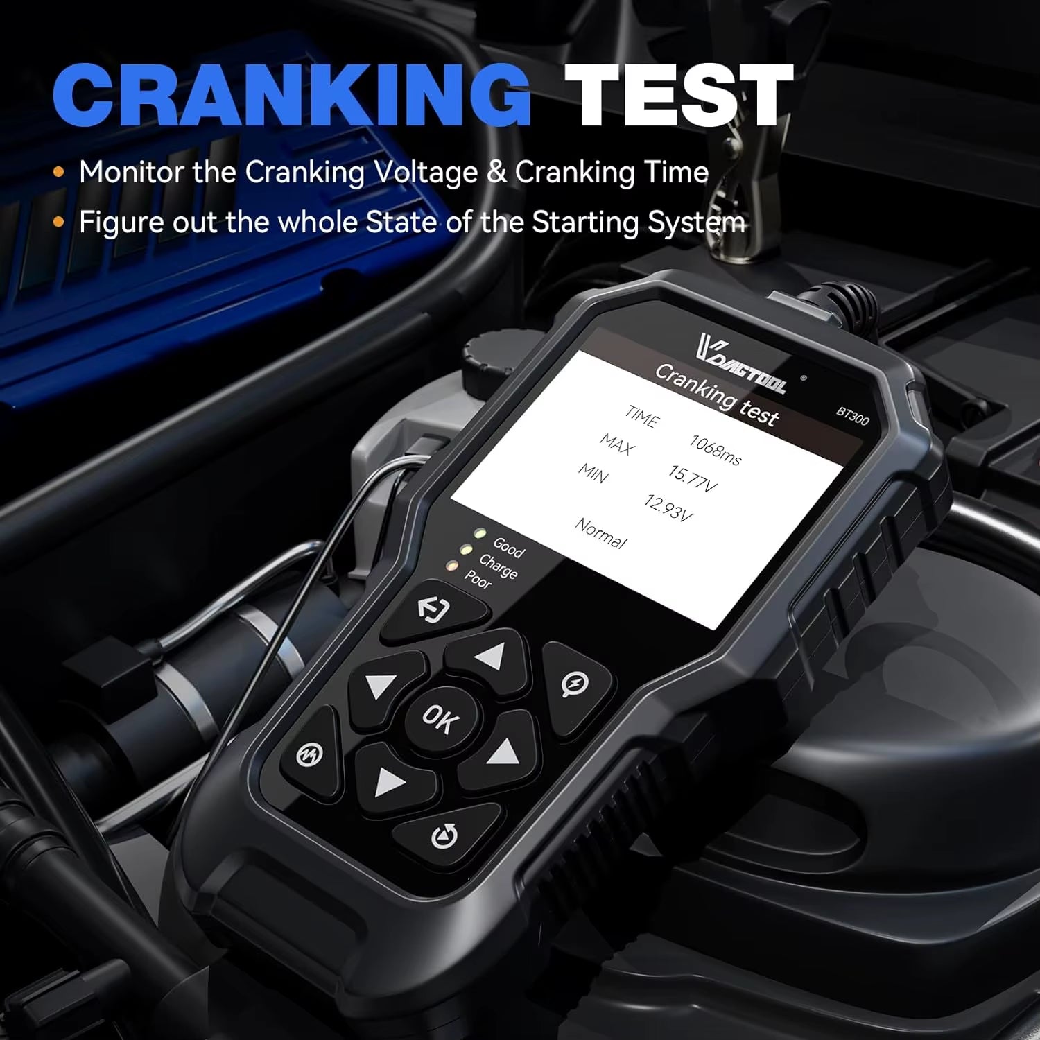 BT300 5-3000 CCA Car Battery Tester 6V 12V Automotive Charging Cranking Scanner Tools for Motorcycle Car Truck SUV