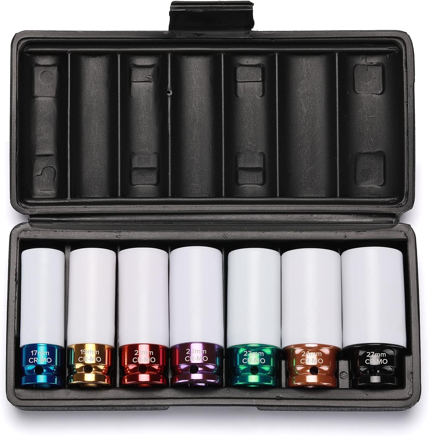 7PCS 1/2" Drive Thin Wall Deep Wheel Protector Impact Socket Set, CR - MO, Lug Nut Impact Socket Set - 17Mm, 19Mm, 21Mm, 22Mm, 23Mm, 24Mm, 27Mm - Revved Up Auto