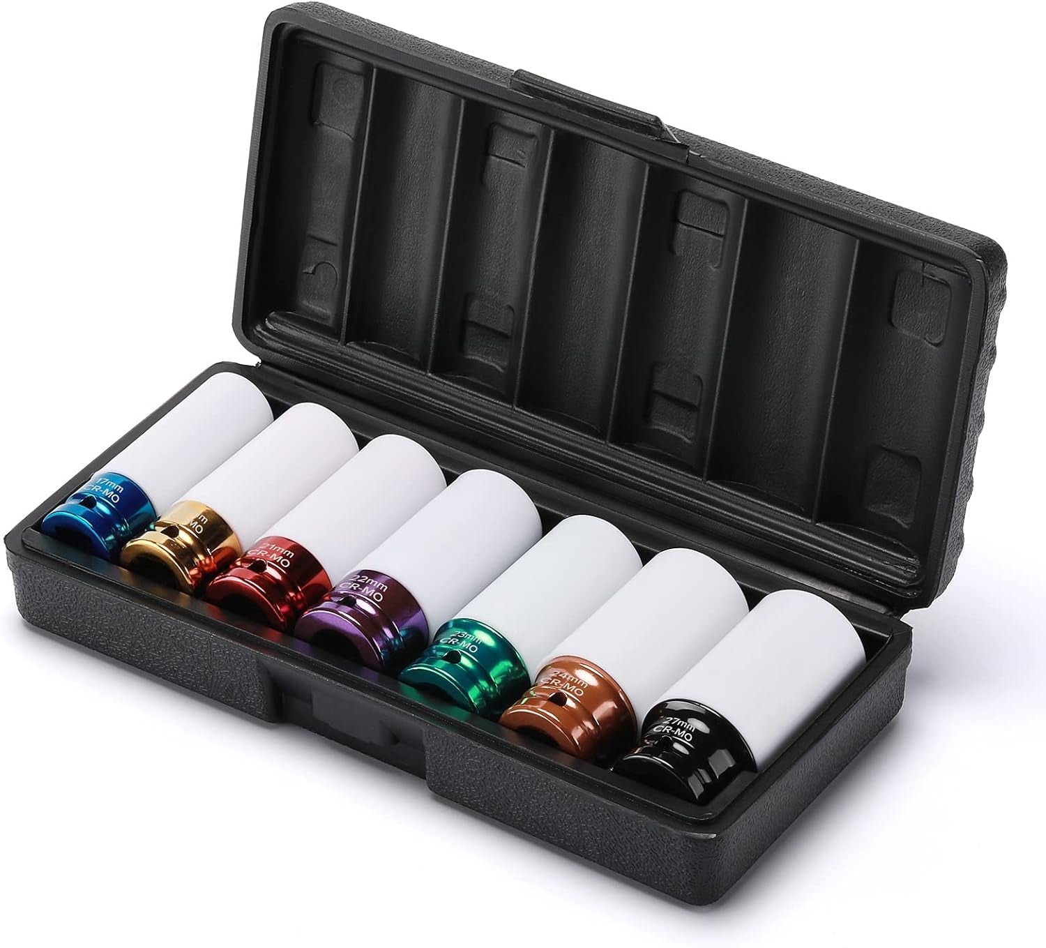 7PCS 1/2" Drive Thin Wall Deep Wheel Protector Impact Socket Set, CR - MO, Lug Nut Impact Socket Set - 17Mm, 19Mm, 21Mm, 22Mm, 23Mm, 24Mm, 27Mm - Revved Up Auto