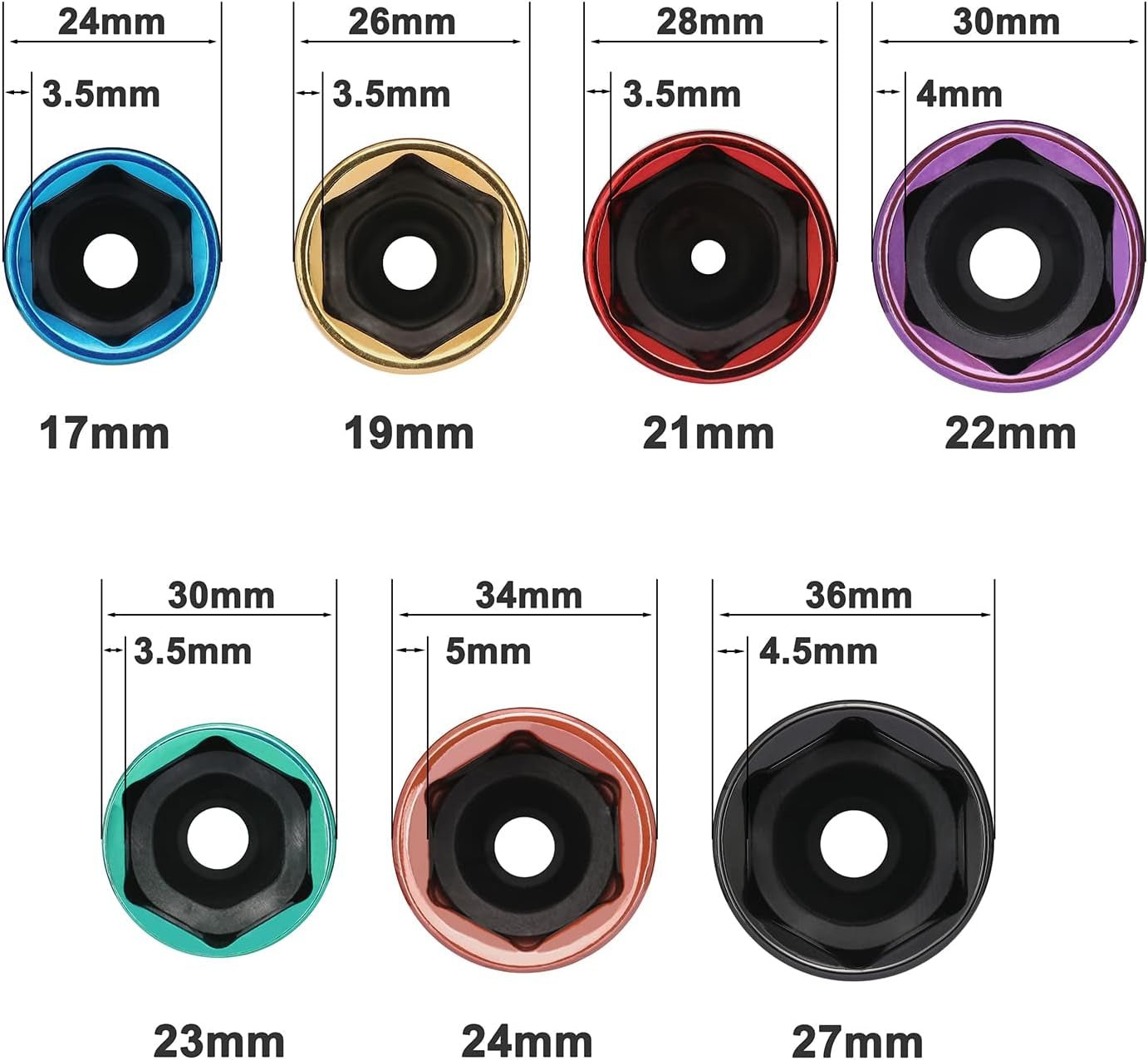 7PCS 1/2" Drive Thin Wall Deep Wheel Protector Impact Socket Set, CR - MO, Lug Nut Impact Socket Set - 17Mm, 19Mm, 21Mm, 22Mm, 23Mm, 24Mm, 27Mm - Revved Up Auto