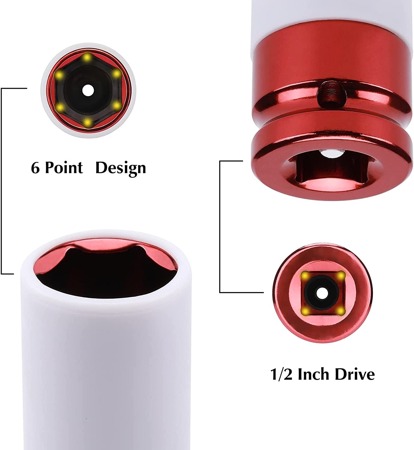 7PCS 1/2" Drive Thin Wall Deep Wheel Protector Impact Socket Set, CR - MO, Lug Nut Impact Socket Set - 17Mm, 19Mm, 21Mm, 22Mm, 23Mm, 24Mm, 27Mm - Revved Up Auto
