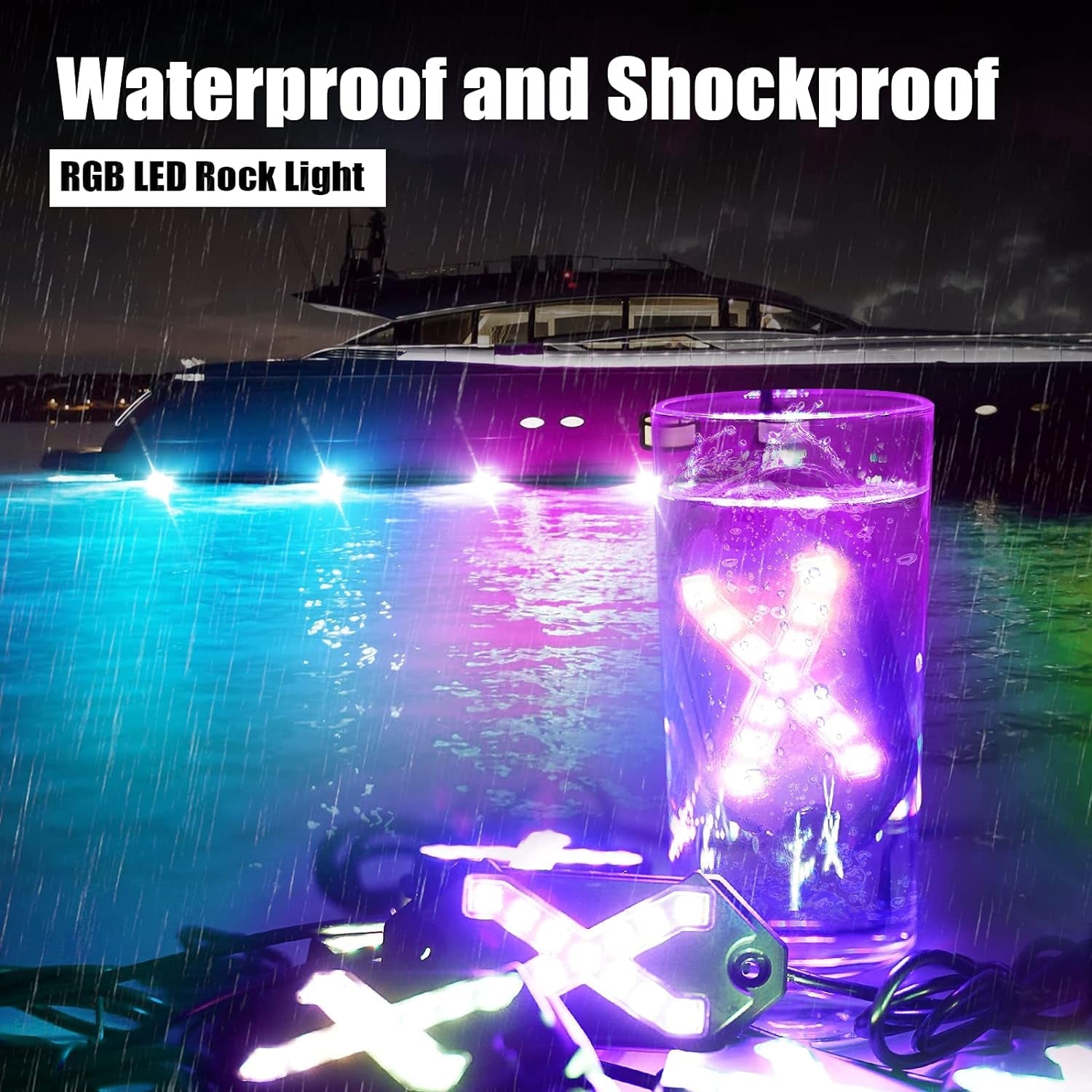 8 Pods RGB Rock Lights Car Neon Underglow Kit Color Changing Exterior Led under Vehicle Lighting Waterproof for Truck Boat Wrangler Jk Jku Jl Tj Utv ATV RZR Golf Cart Gmc - Revved Up Tools