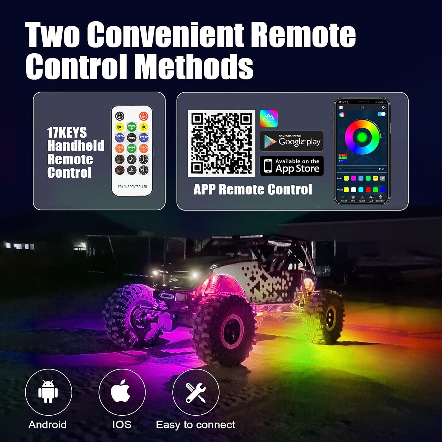 8 Pods RGB Rock Lights Car Neon Underglow Kit Color Changing Exterior Led under Vehicle Lighting Waterproof for Truck Boat Wrangler Jk Jku Jl Tj Utv ATV RZR Golf Cart Gmc - Revved Up Tools