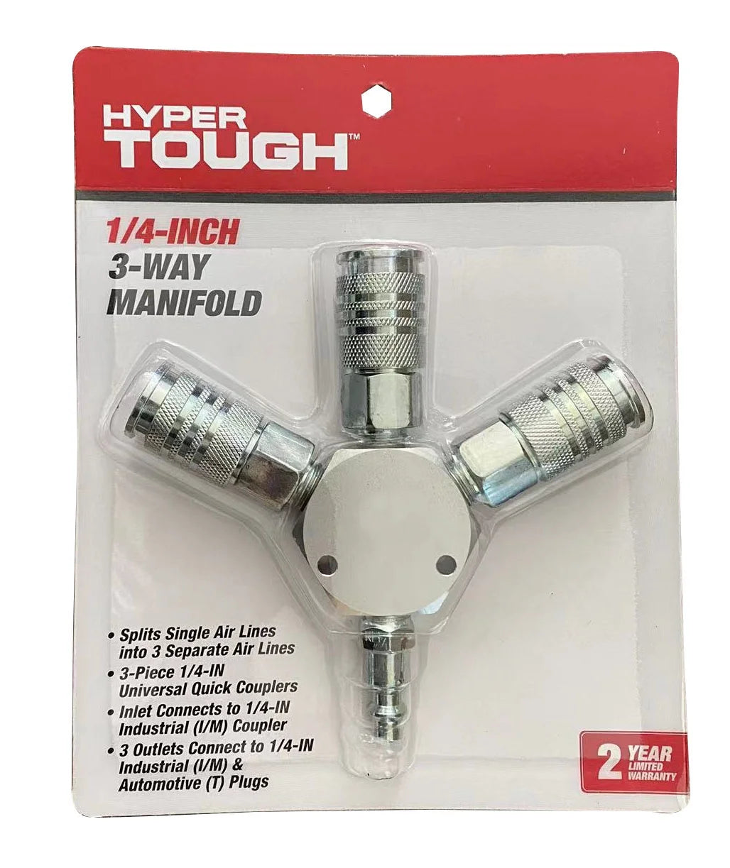(2 Pack)  3-Way Universal Steel Air Manifold Fits with 1/4" Coupler& Plug, HT3WAM, Weight: 0.76Lbs