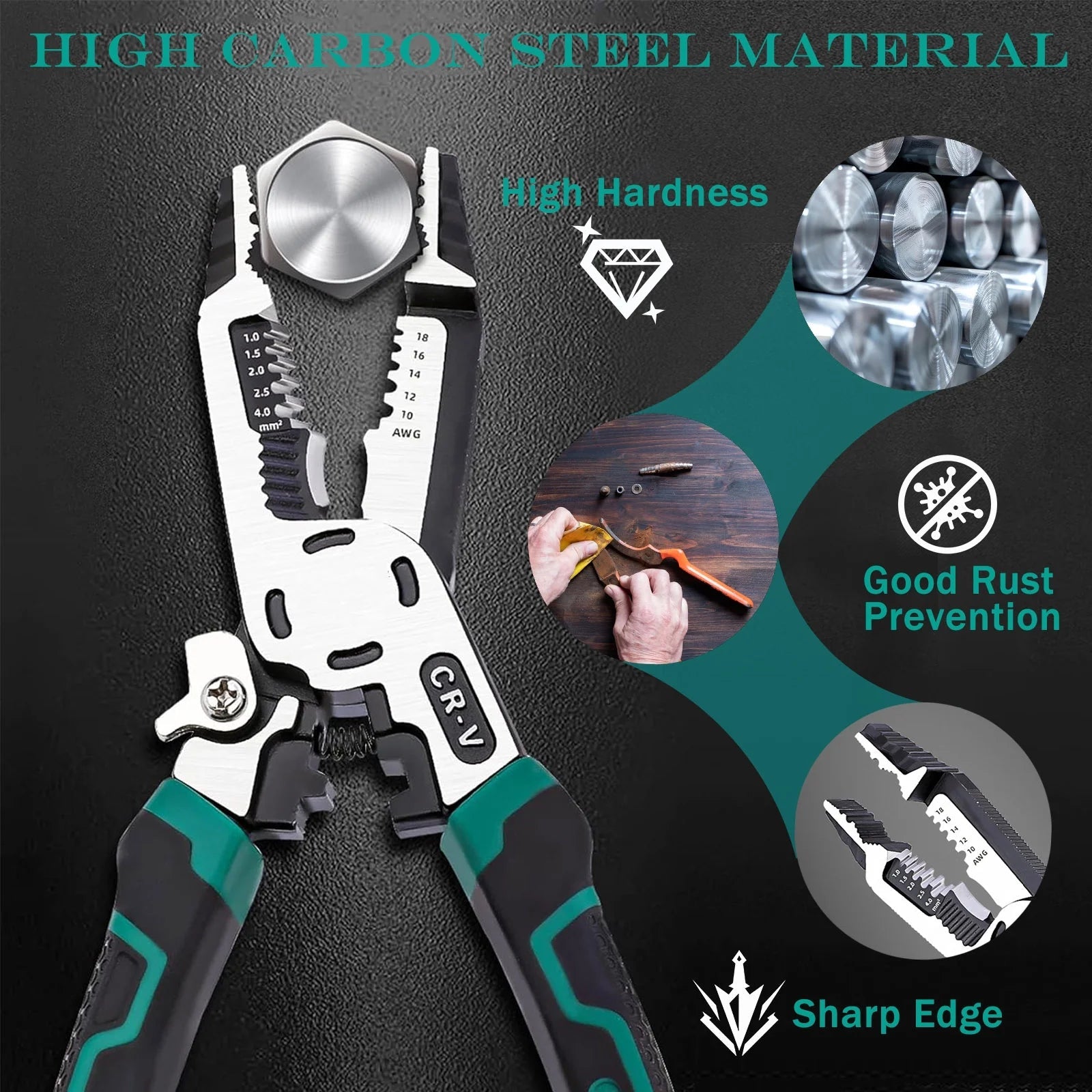 9 in 1 Multipurpose Wire Stripper, 9’’ Heavy Duty Super Tough Electrical Wire Pliers Crimper, Electrical Lineman Wire Stripper Tool with Wire Cutter, Wiring Tools - Revved Up Auto
