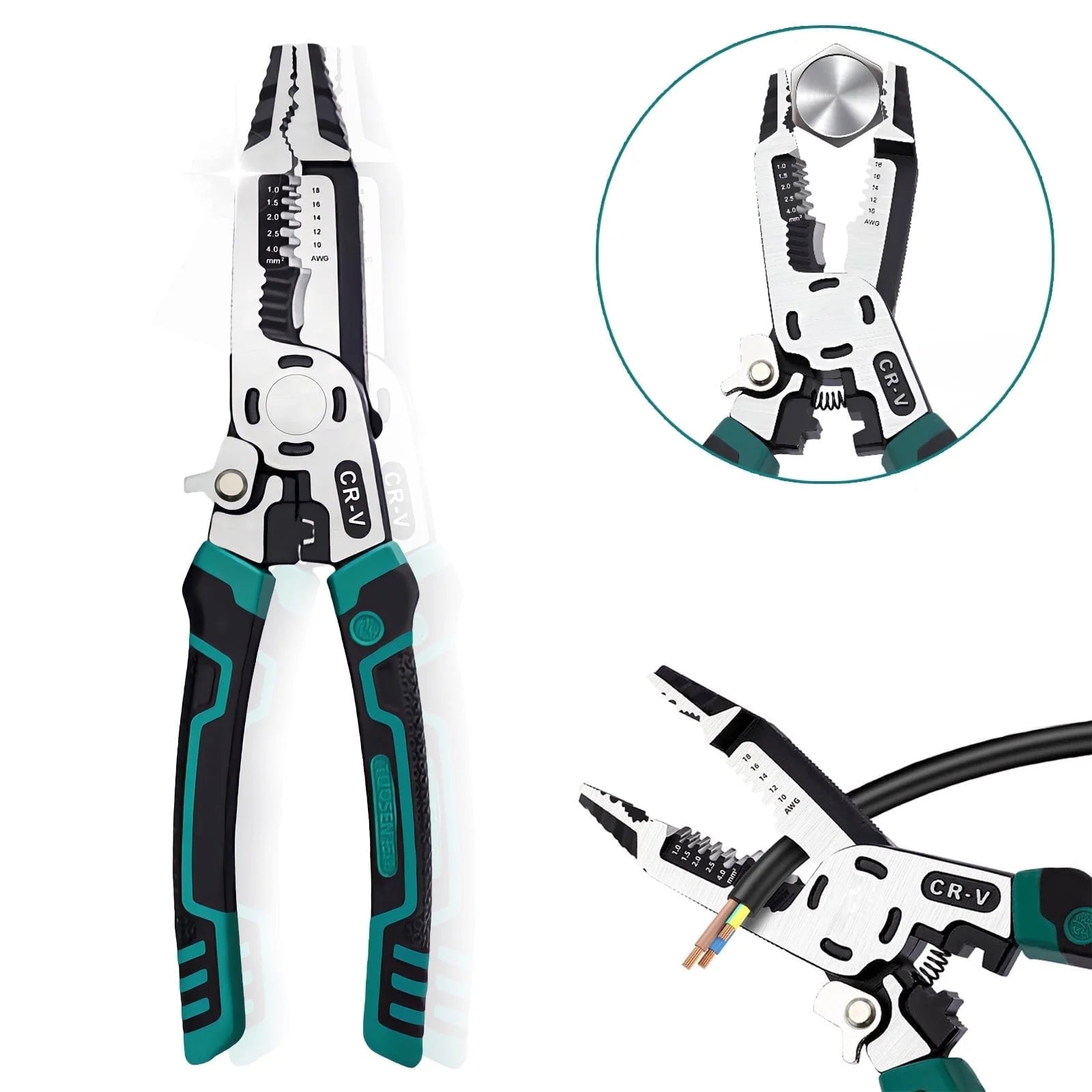 9 in 1 Multipurpose Wire Stripper, 9’’ Heavy Duty Super Tough Electrical Wire Pliers Crimper, Electrical Lineman Wire Stripper Tool with Wire Cutter, Wiring Tools - Revved Up Auto