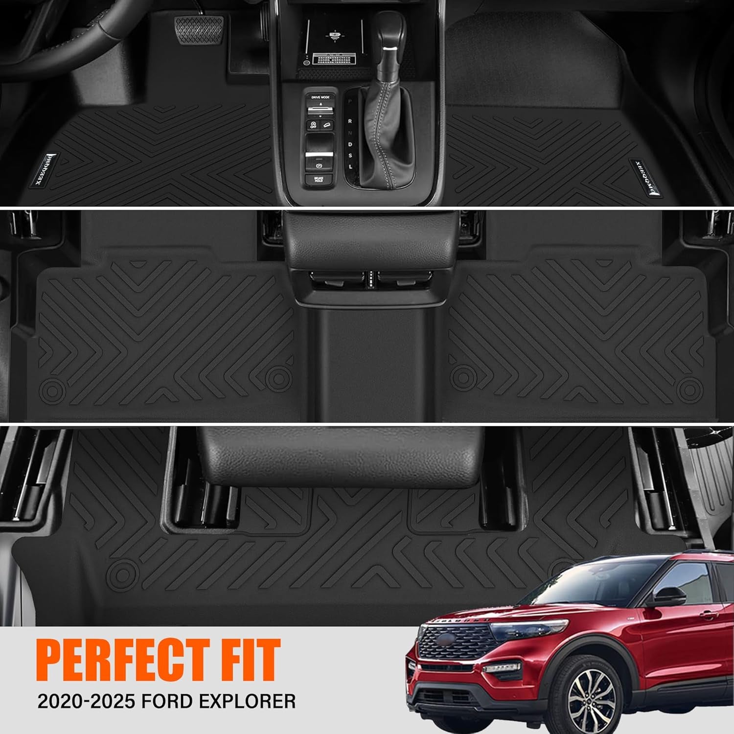 Floor Mats &Trunk Mat for 2020-2025 Ford Explorer 6 Seats with Backrest Mat All Weather TPE Rubber Cargo Liner for 2020-2025 Ford Explorer Accessories