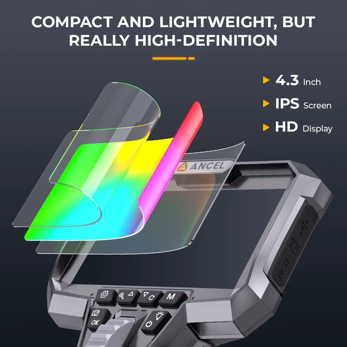 AN302 Automotive Endoscope Two-Way Articulating Borescope with 7 LED Lights Dual Camera HD Endoscope Car Inspection Tools