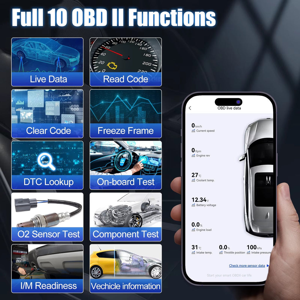 Advancer Ad20Pro Bluetooth OBD2 Scanner Car All System Automotive Diagnostic Tools Free Application Engine Check Oil Reset - Revved Up Auto