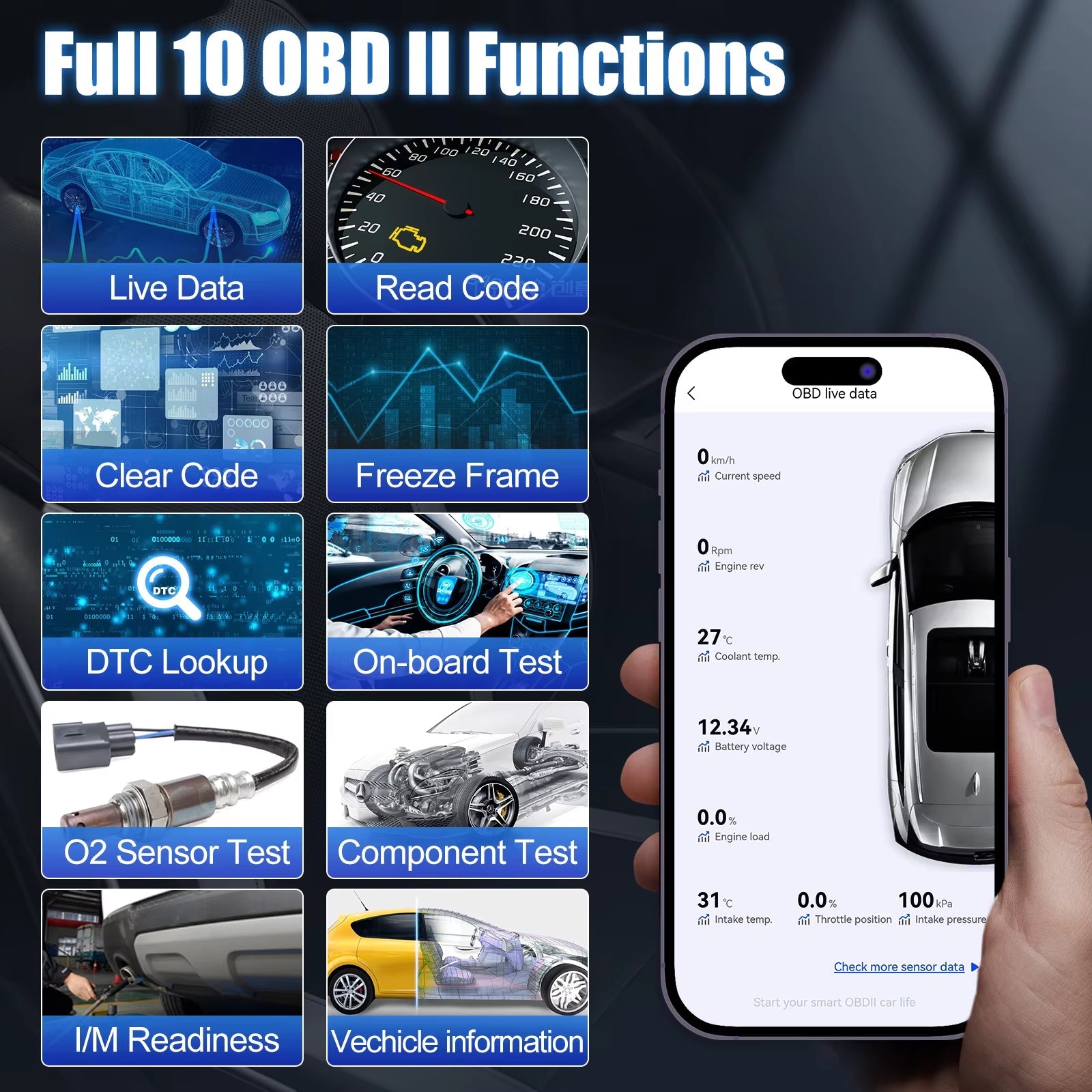 Advancer Ad20Pro Bluetooth OBD2 Scanner Car All System Automotive Diagnostic Tools Free Application Engine Check Oil Reset - Revved Up Auto