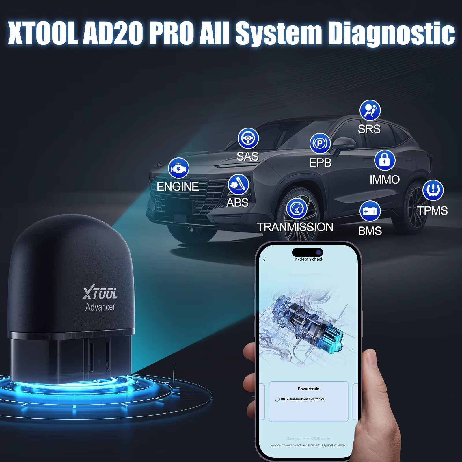 Advancer Ad20Pro Bluetooth OBD2 Scanner Car All System Automotive Diagnostic Tools Free Application Engine Check Oil Reset - Revved Up Auto