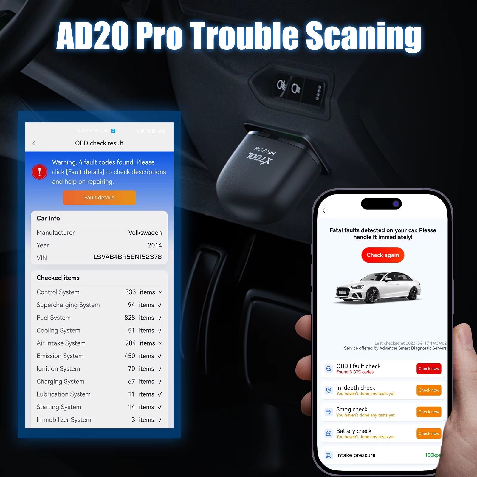Advancer Ad20Pro Bluetooth OBD2 Scanner Car All System Automotive Diagnostic Tools Free Application Engine Check Oil Reset - Revved Up Auto