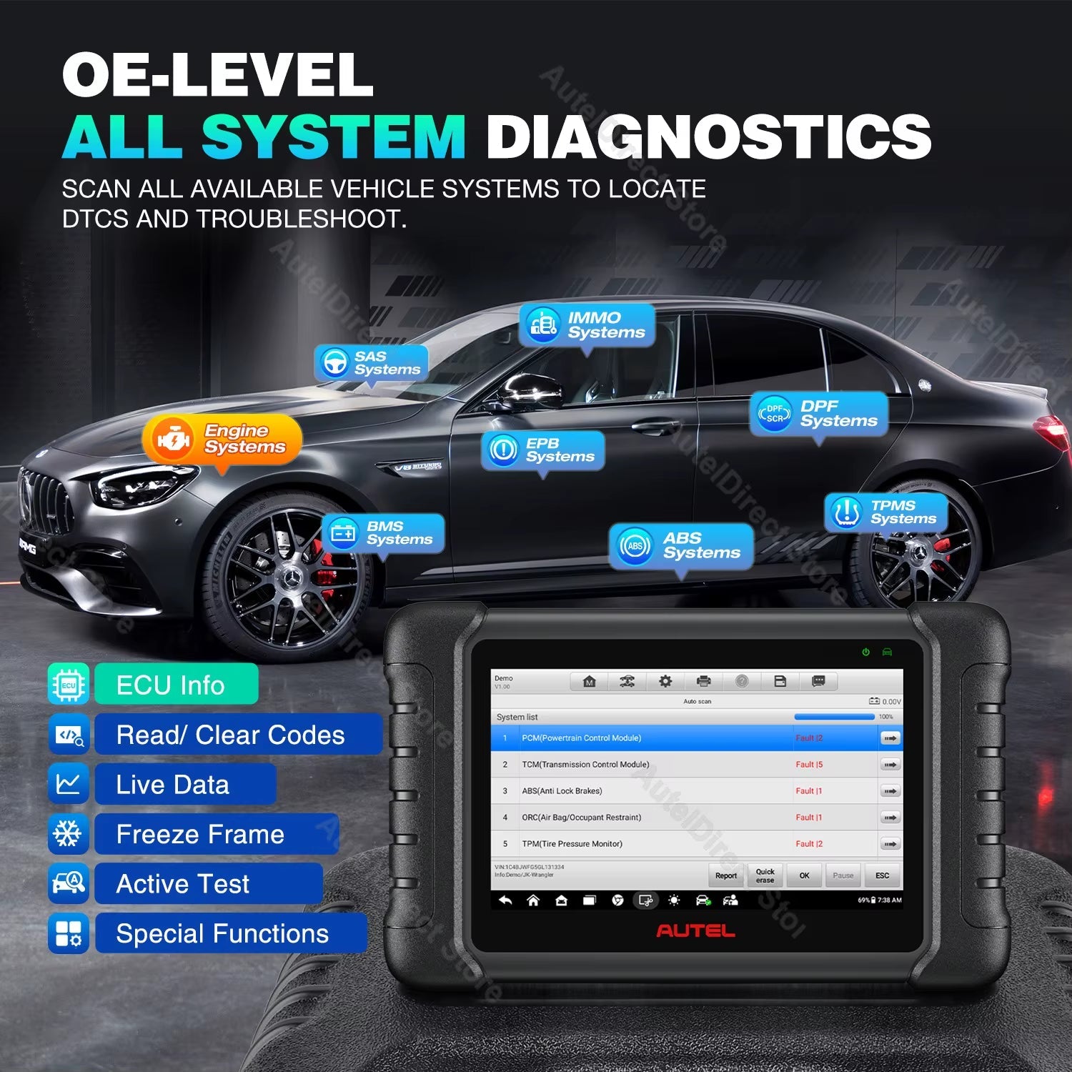 Autel Scanner Maxicheck MX808S Diagnostic Tool Cheapest Autel Tablet Model with Android 11, 4+64GB, Wired Version of MK808BT PRO - Revved Up Auto
