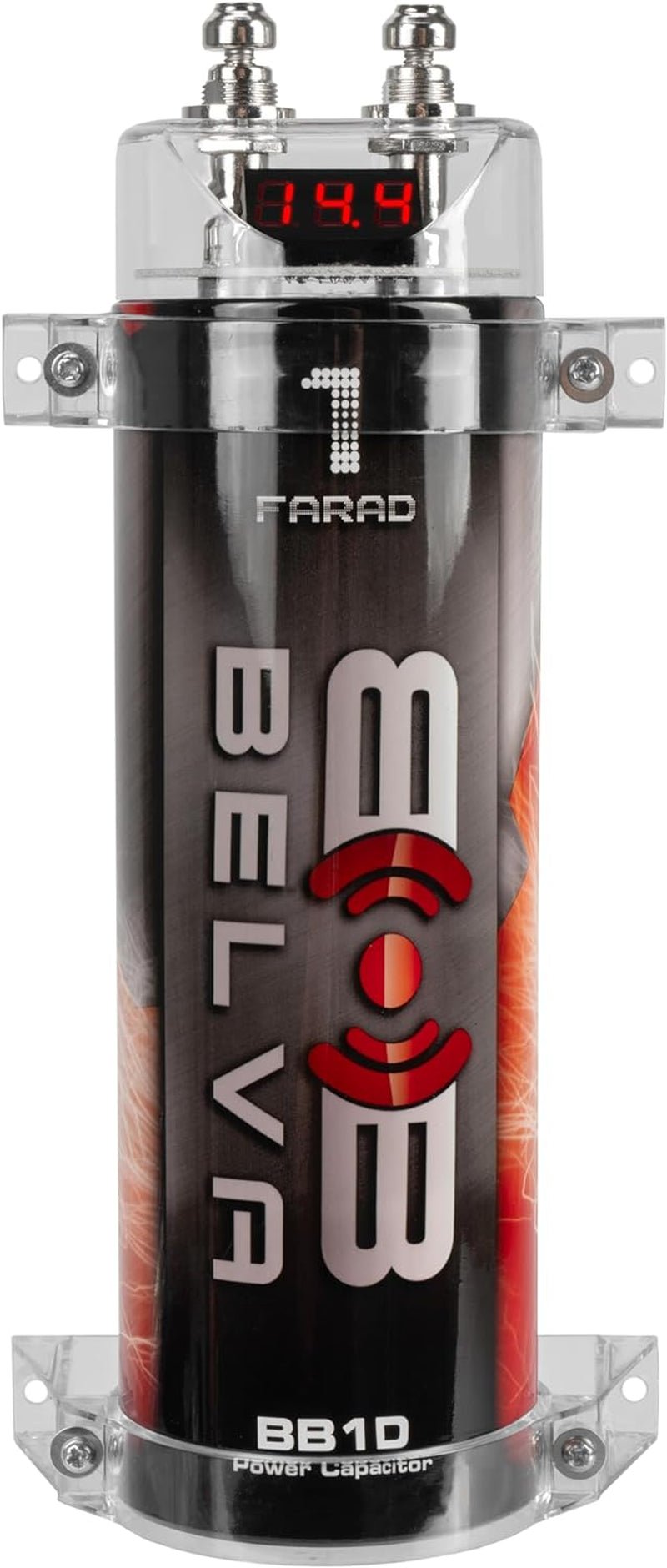 BB1D 1.0 Farad Car Audio Power Capacitor with Red Digital Voltage Display - Revved Up Tools