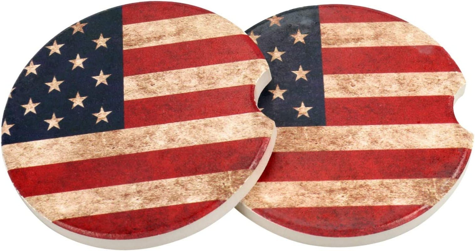 Car Coasters 2 Pack, Small 2.56" Stone Car Cupholder Absorbent Coaster Set for Women Men Drink Cup Holder Coasters (USA Flag) - Revved Up Tools