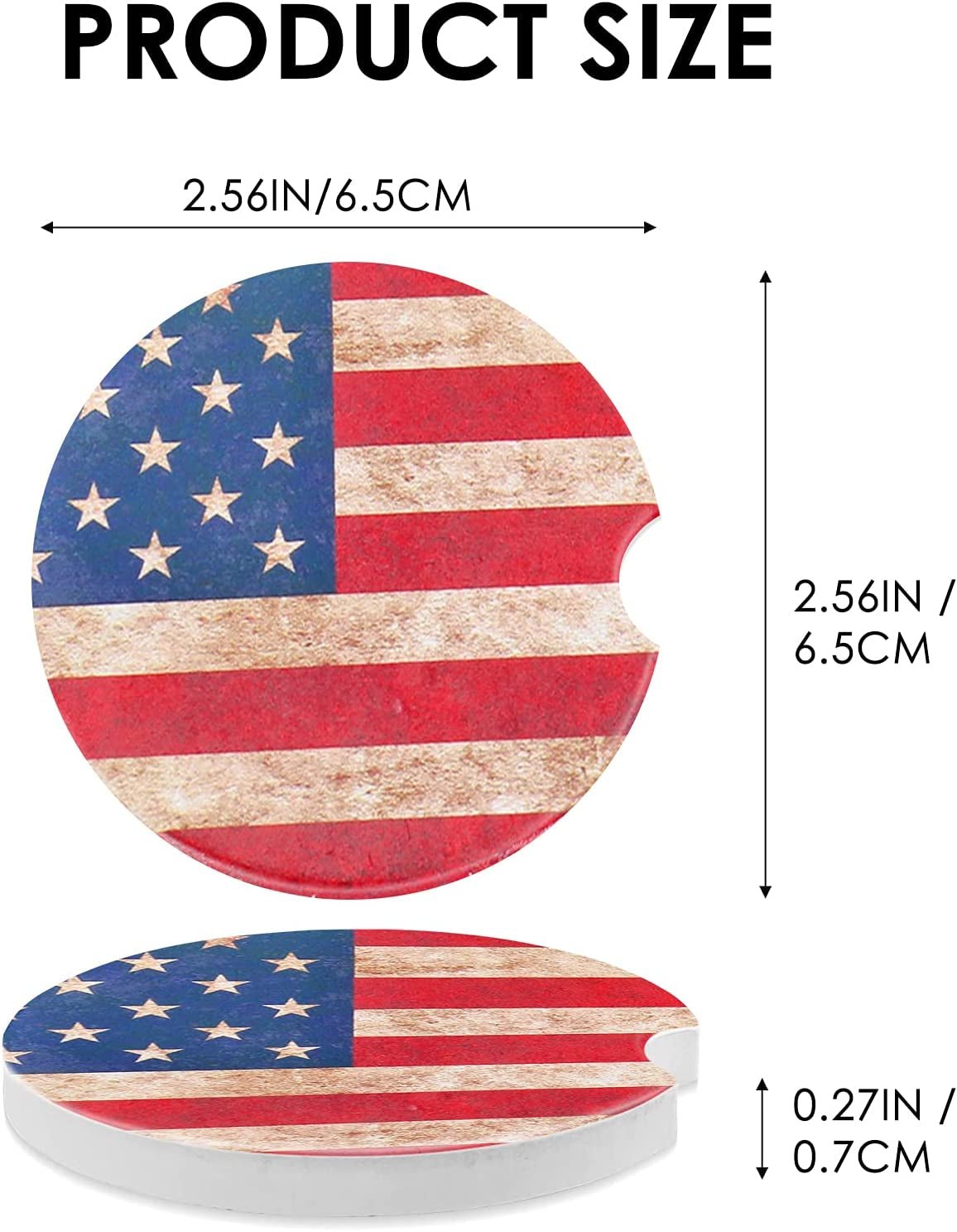 Car Coasters 2 Pack, Small 2.56" Stone Car Cupholder Absorbent Coaster Set for Women Men Drink Cup Holder Coasters (USA Flag) - Revved Up Tools