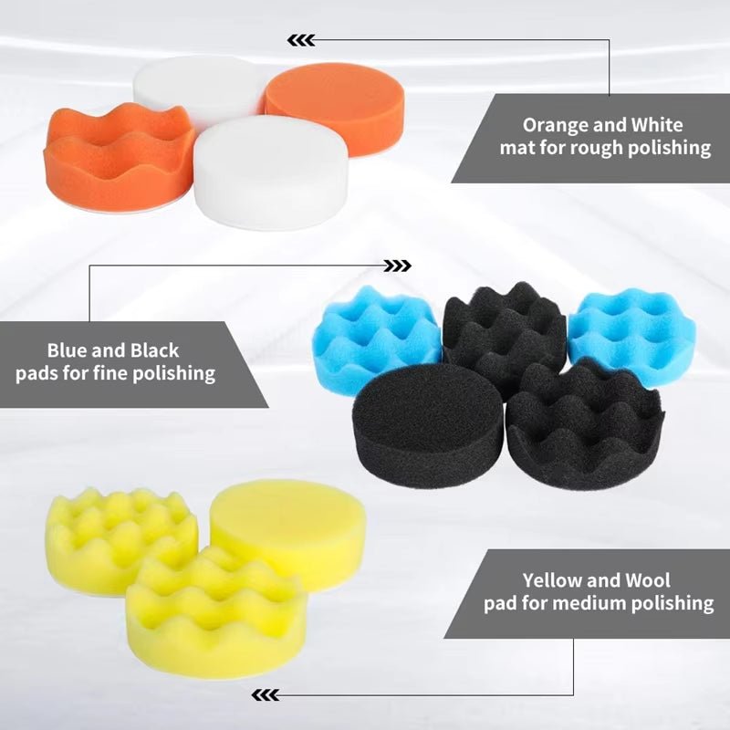 Car Polishing Sponge Pads Kit Foam Pad Buffer Kit Polishing Machine Wax Pads for Auto Motorcycle Motor Vehicle Removes Scratches - Revved Up Tools