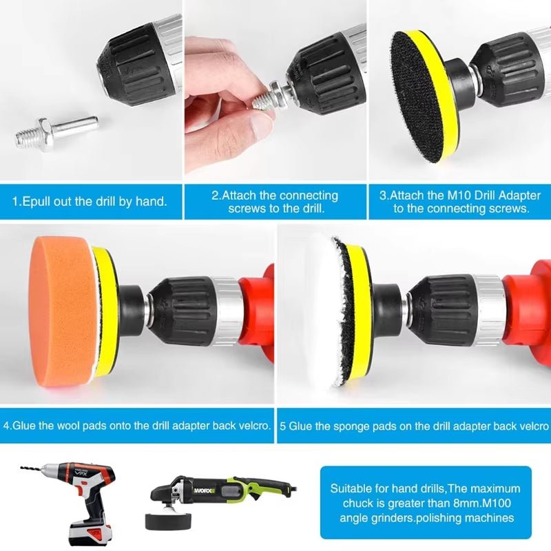 Car Polishing Sponge Pads Kit Foam Pad Buffer Kit Polishing Machine Wax Pads for Auto Motorcycle Motor Vehicle Removes Scratches - Revved Up Tools