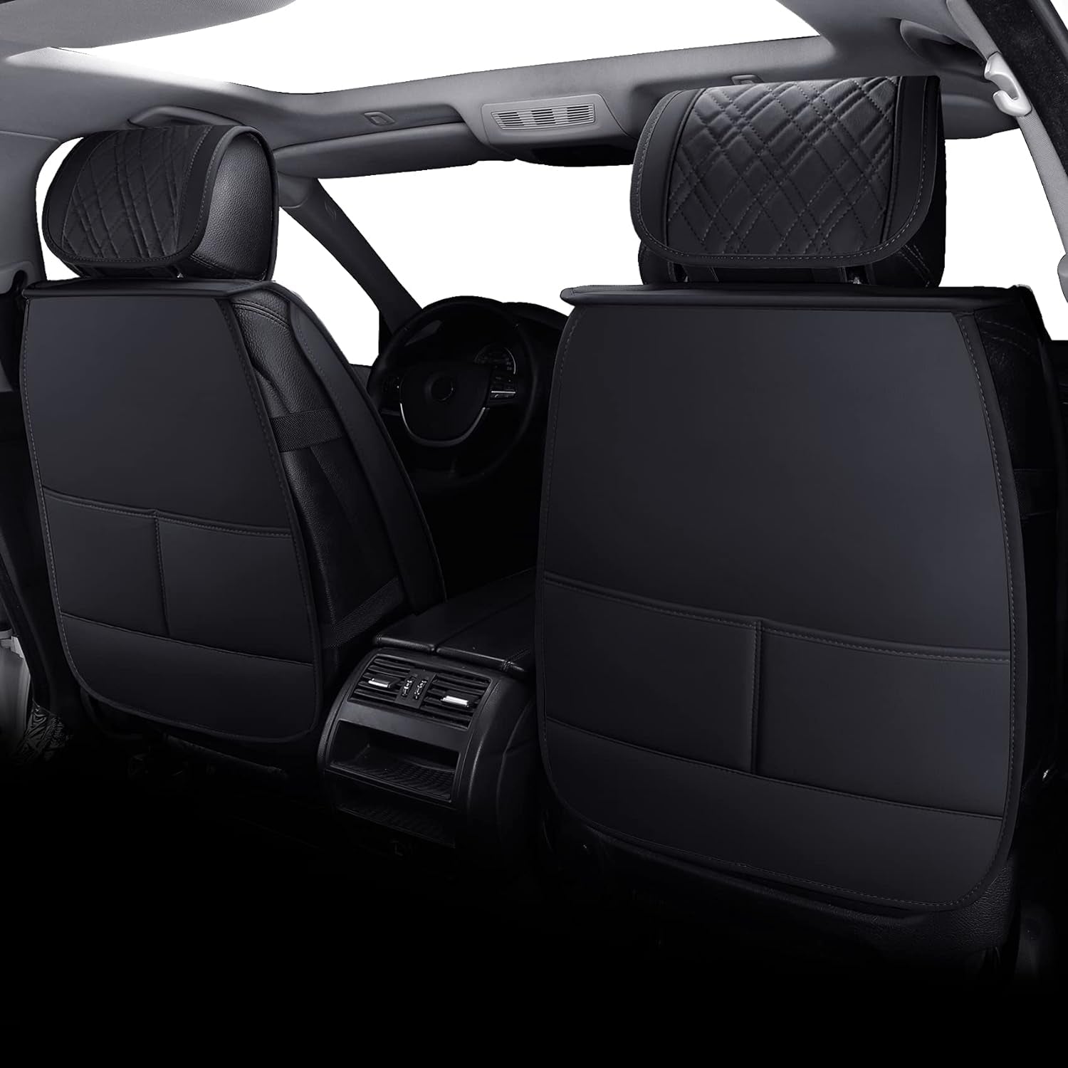 Car Seat Covers Compatible with Ford Fusion Explorer Subaru Baja Forester Hyundai Elantra Nissan Altima Honda Accord Toyota Camry CR-V Highlander Waterproof Leather(Full Set/Black-Red) - Revved Up Tools
