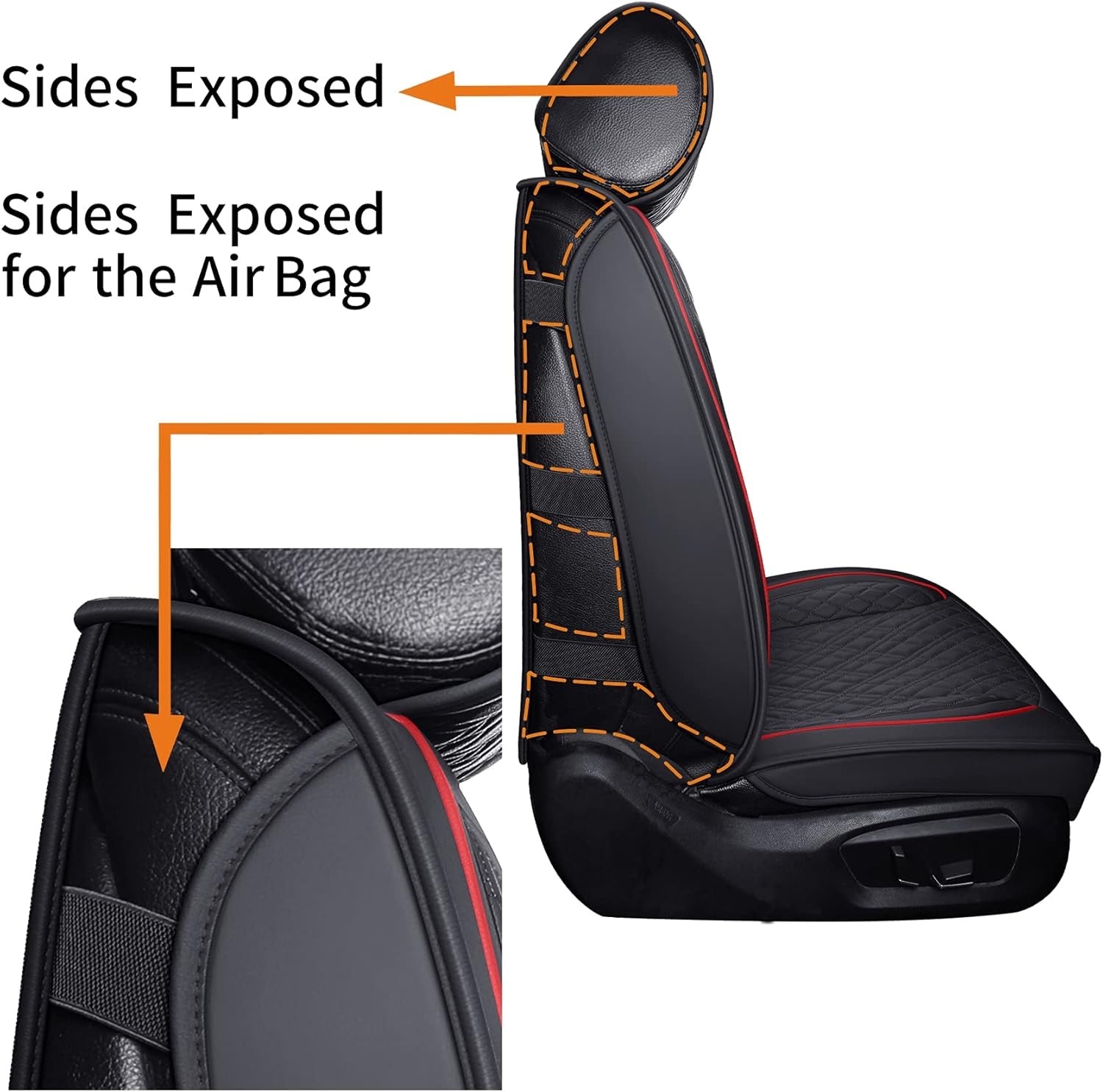 Car Seat Covers Compatible with Ford Fusion Explorer Subaru Baja Forester Hyundai Elantra Nissan Altima Honda Accord Toyota Camry CR-V Highlander Waterproof Leather(Full Set/Black-Red) - Revved Up Tools