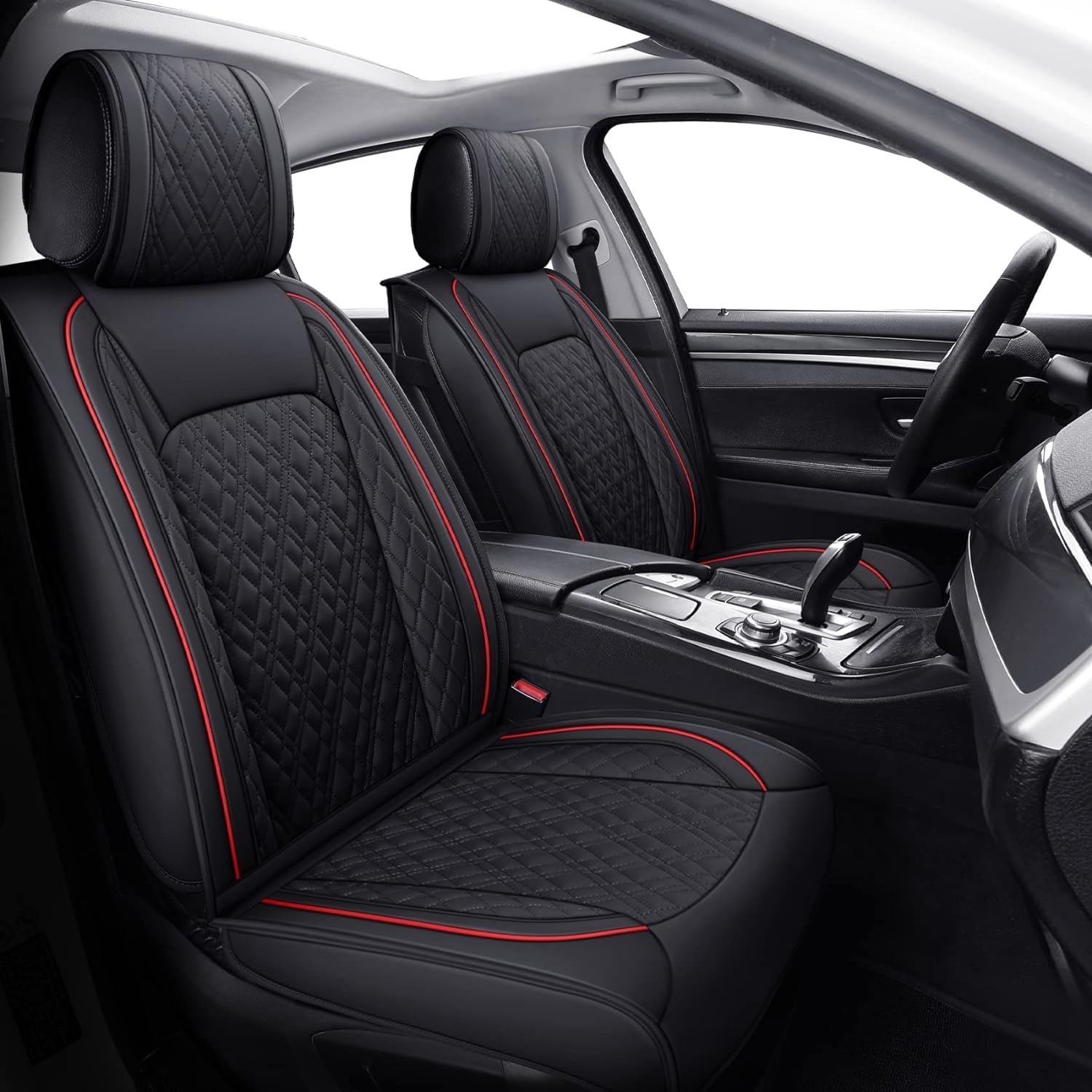 Car Seat Covers Compatible with Ford Fusion Explorer Subaru Baja Forester Hyundai Elantra Nissan Altima Honda Accord Toyota Camry CR-V Highlander Waterproof Leather(Full Set/Black-Red) - Revved Up Tools
