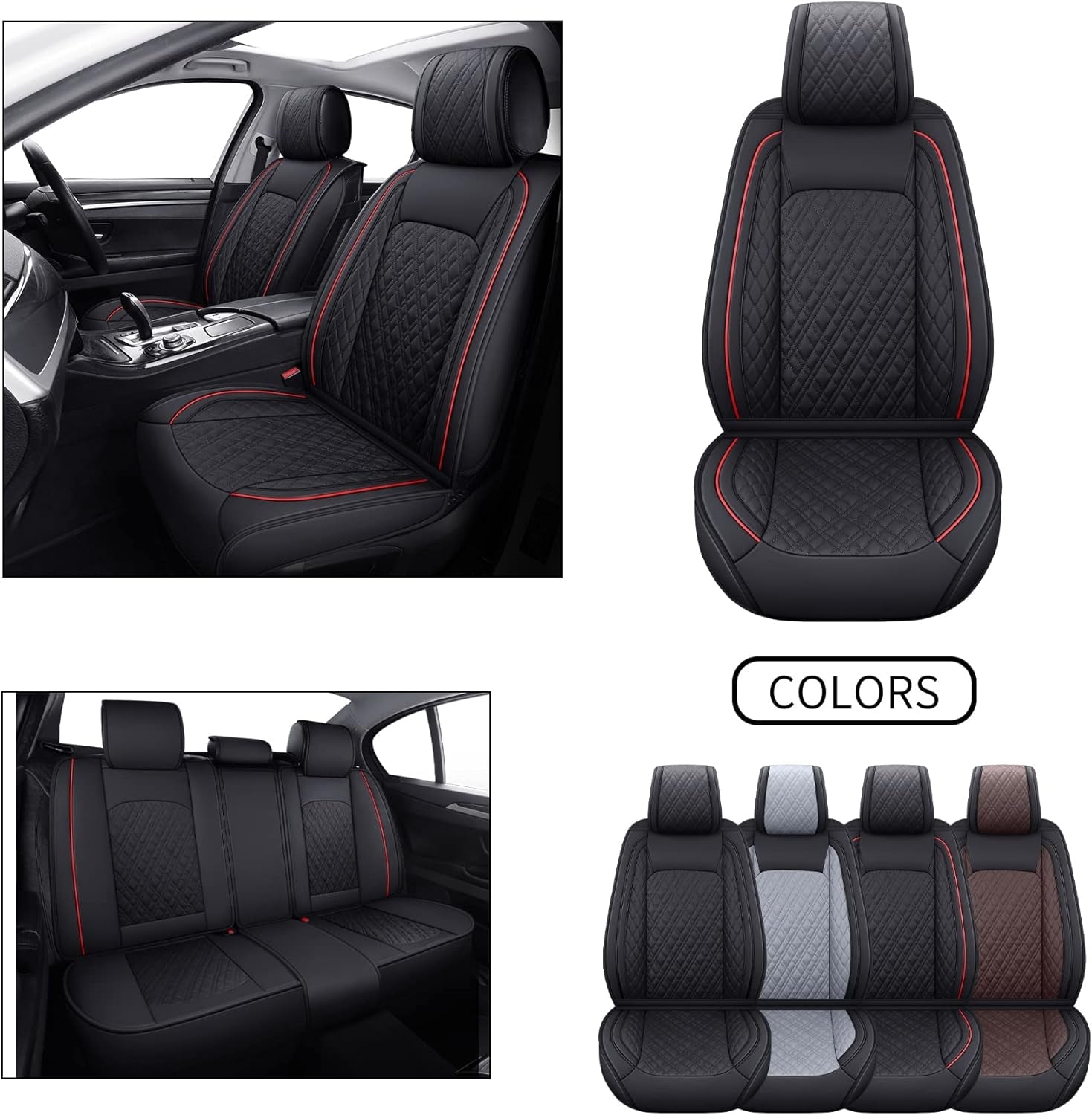 Car Seat Covers Compatible with Ford Fusion Explorer Subaru Baja Forester Hyundai Elantra Nissan Altima Honda Accord Toyota Camry CR-V Highlander Waterproof Leather(Full Set/Black-Red) - Revved Up Tools