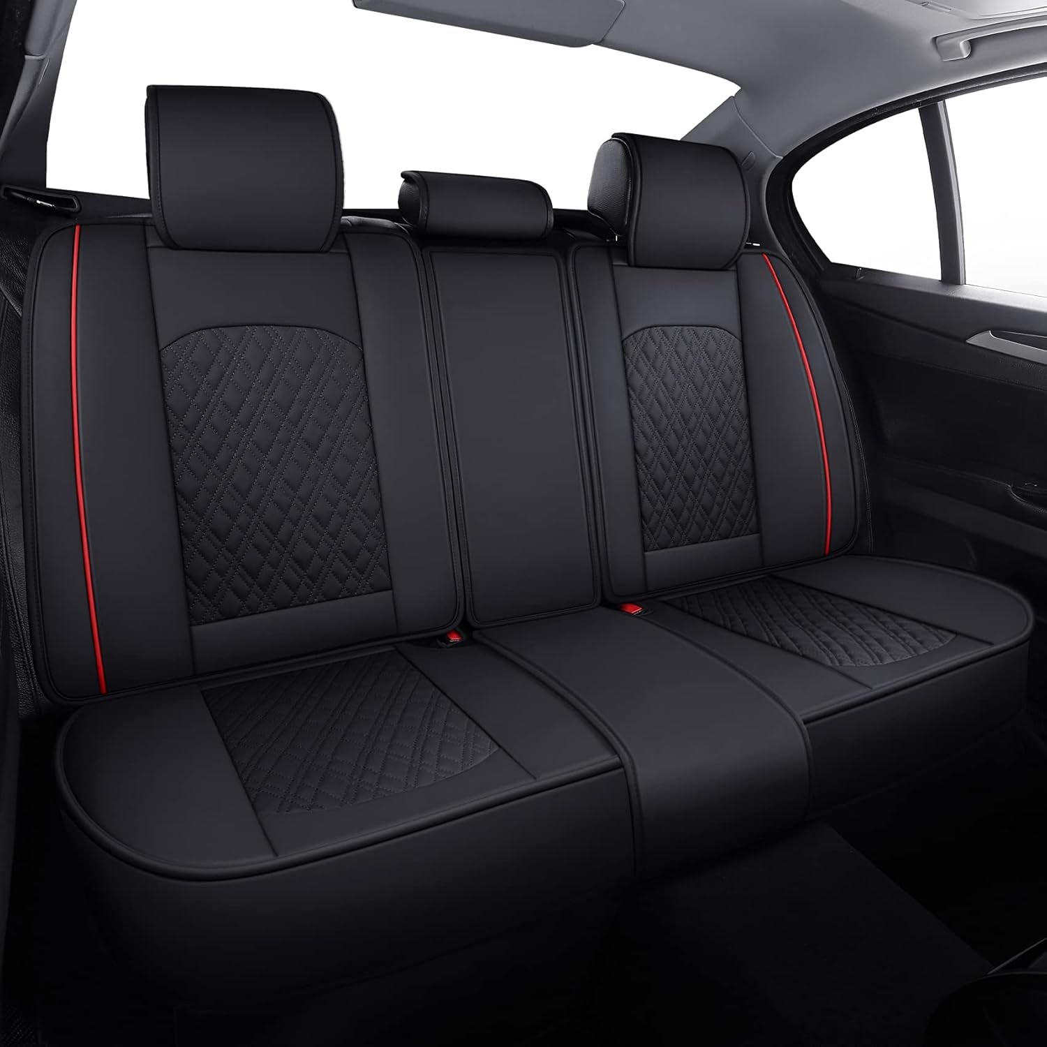 Car Seat Covers Compatible with Ford Fusion Explorer Subaru Baja Forester Hyundai Elantra Nissan Altima Honda Accord Toyota Camry CR-V Highlander Waterproof Leather(Full Set/Black-Red) - Revved Up Tools