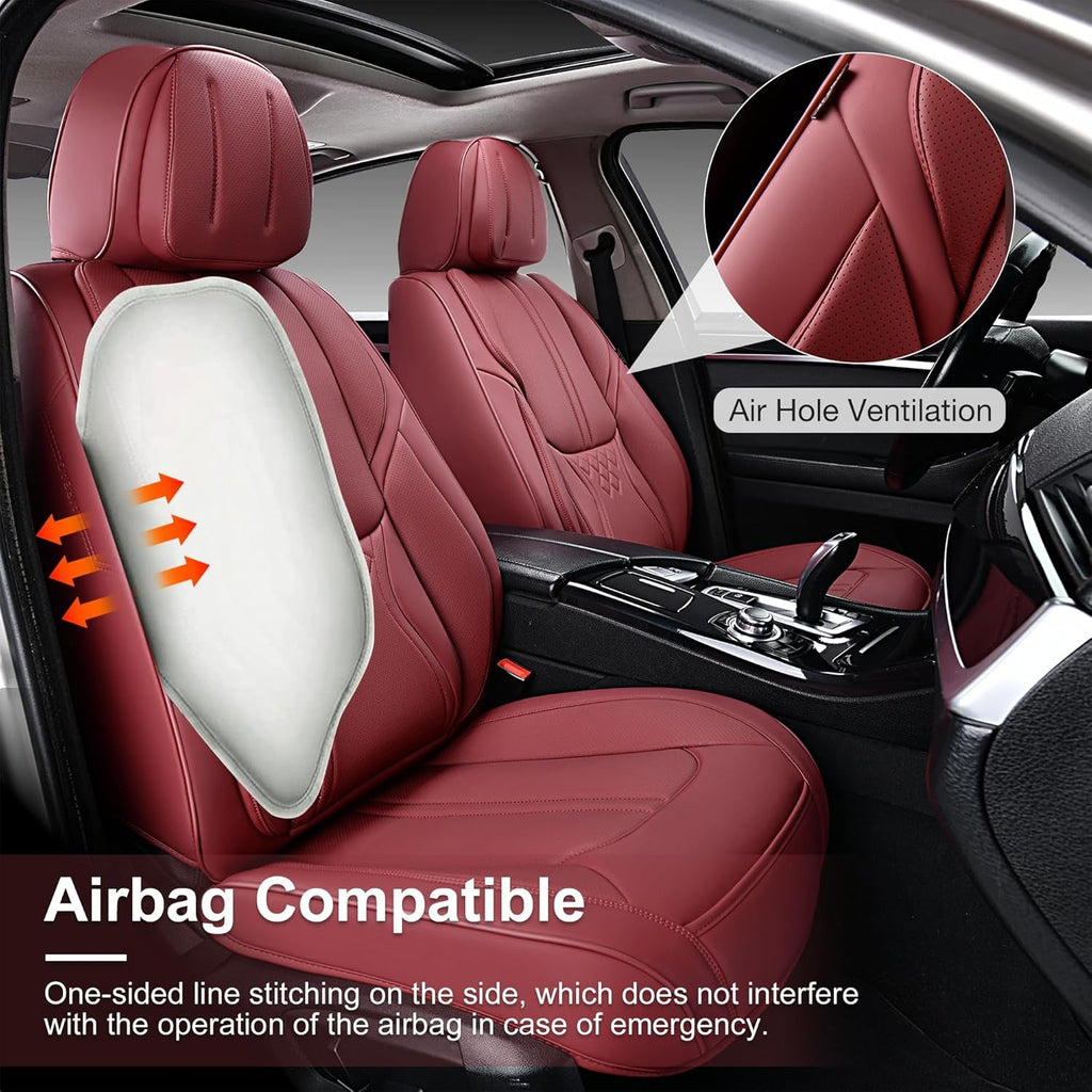 Car Seat Covers Full Set, Front and Rear Seat Covers for Cars, Leatherette Auto Seat Protectors Car Interior Accessories, Car Seat Cushions Fit for Most Sedans SUV Pick - Up Truck, Winered - Revved Up Auto