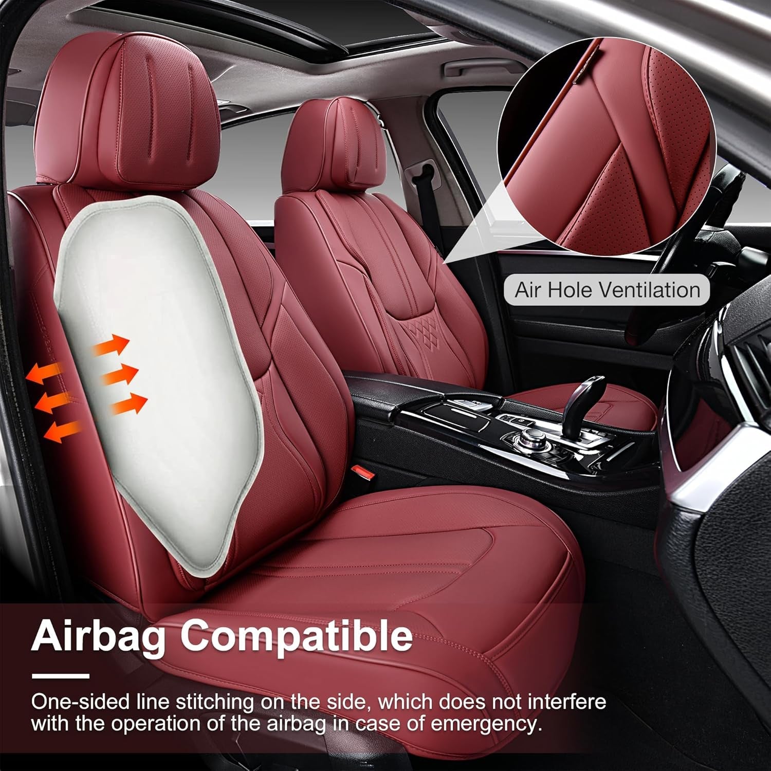 Car Seat Covers Full Set, Front and Rear Seat Covers for Cars, Leatherette Auto Seat Protectors Car Interior Accessories, Car Seat Cushions Fit for Most Sedans SUV Pick - Up Truck, Winered - Revved Up Auto