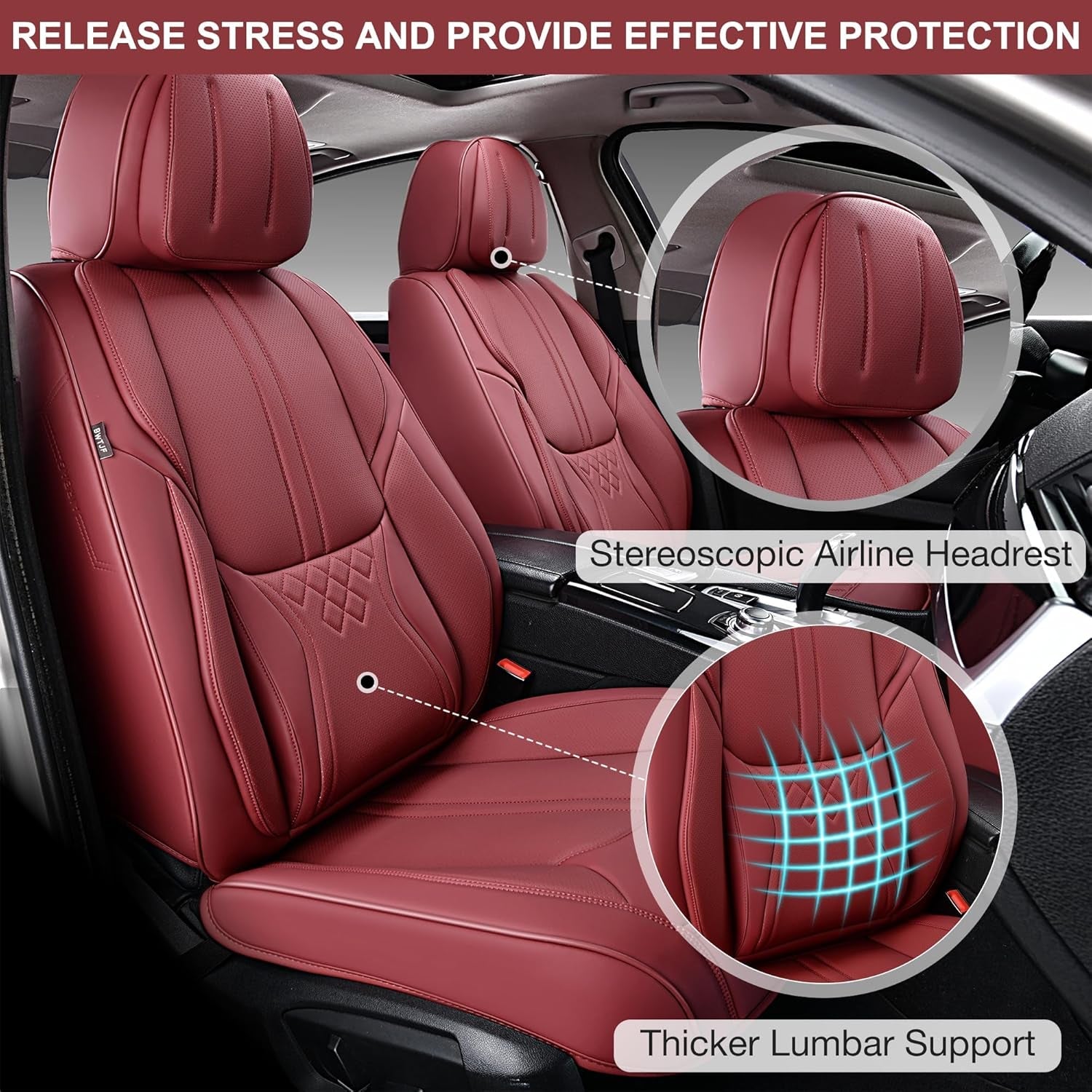 Car Seat Covers Full Set, Front and Rear Seat Covers for Cars, Leatherette Auto Seat Protectors Car Interior Accessories, Car Seat Cushions Fit for Most Sedans SUV Pick - Up Truck, Winered - Revved Up Auto