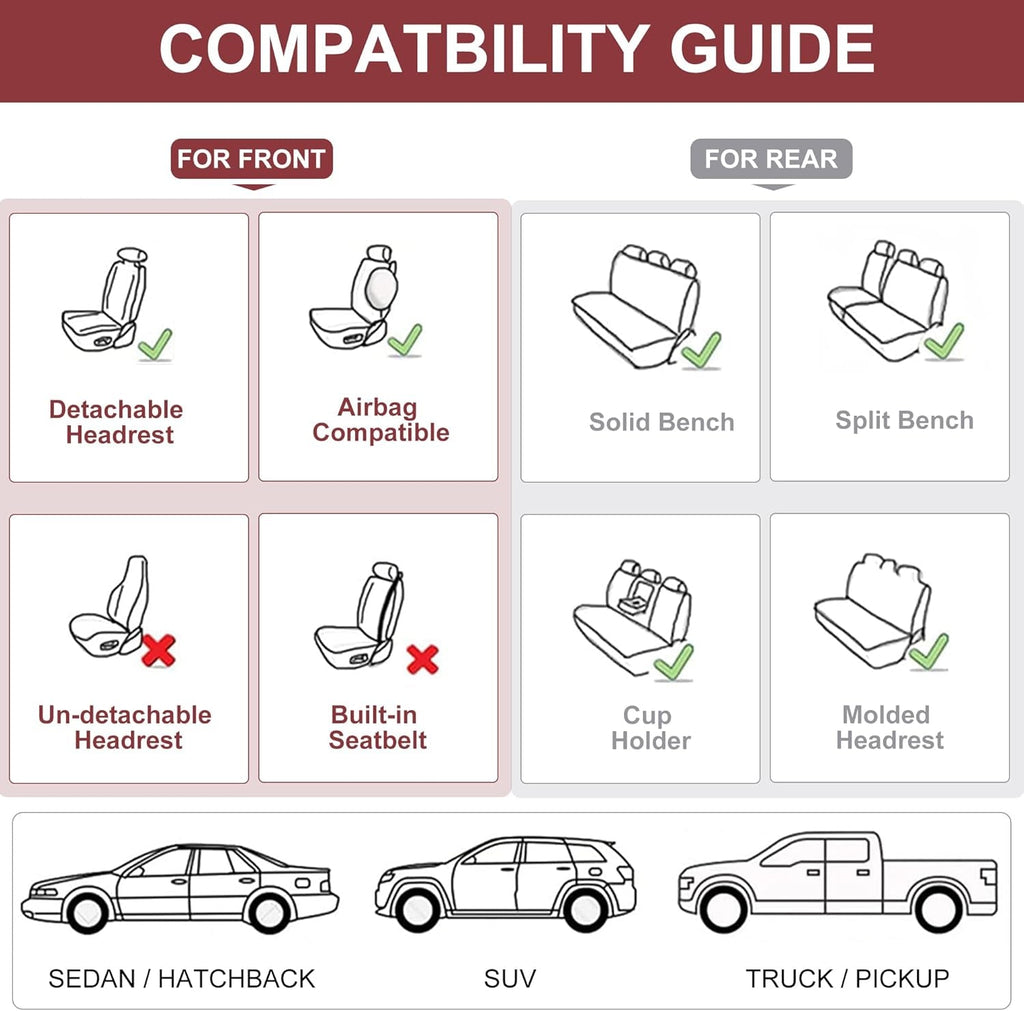 Car Seat Covers Full Set, Front and Rear Seat Covers for Cars, Leatherette Auto Seat Protectors Car Interior Accessories, Car Seat Cushions Fit for Most Sedans SUV Pick - Up Truck, Winered - Revved Up Auto