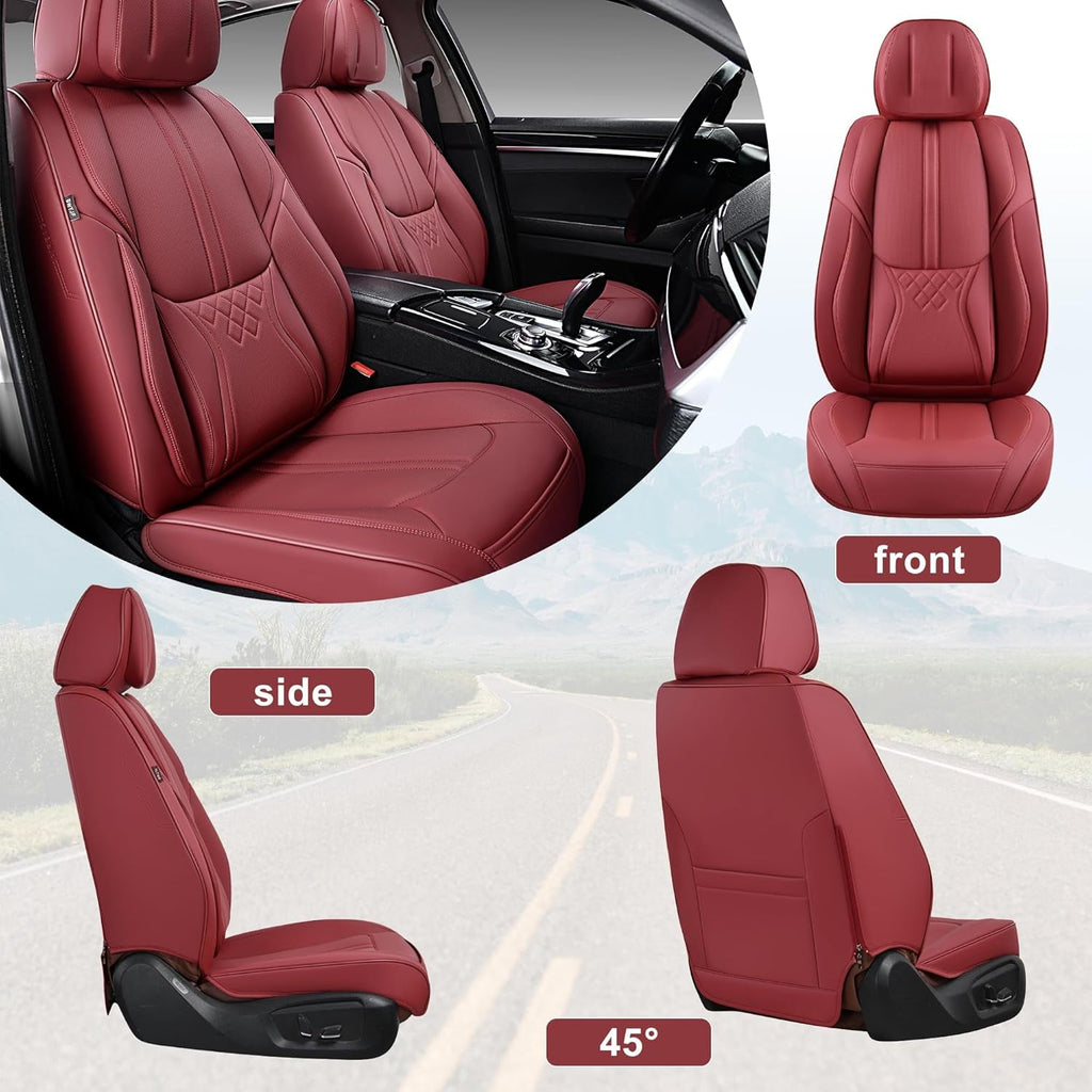 Car Seat Covers Full Set, Front and Rear Seat Covers for Cars, Leatherette Auto Seat Protectors Car Interior Accessories, Car Seat Cushions Fit for Most Sedans SUV Pick - Up Truck, Winered - Revved Up Auto