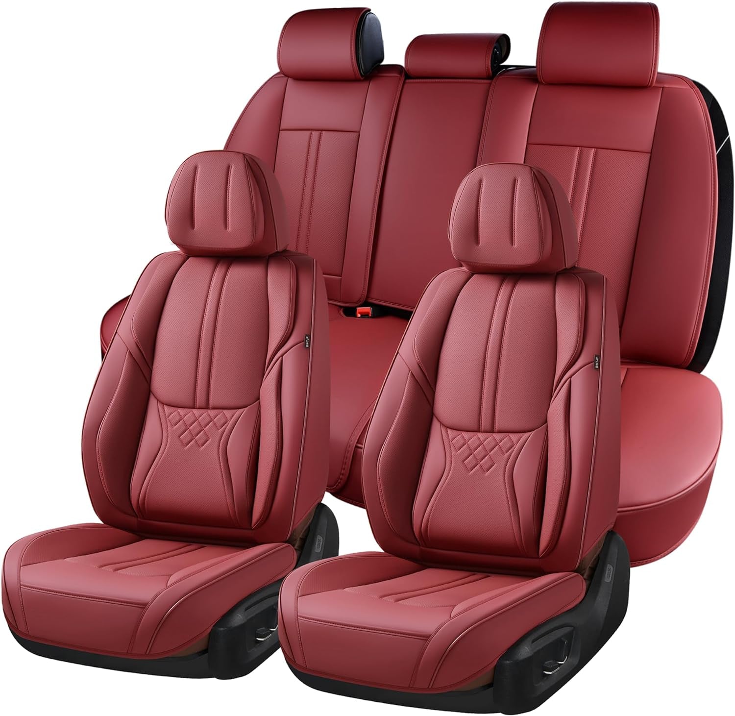 Car Seat Covers Full Set, Front and Rear Seat Covers for Cars, Leatherette Auto Seat Protectors Car Interior Accessories, Car Seat Cushions Fit for Most Sedans SUV Pick - Up Truck, Winered - Revved Up Auto