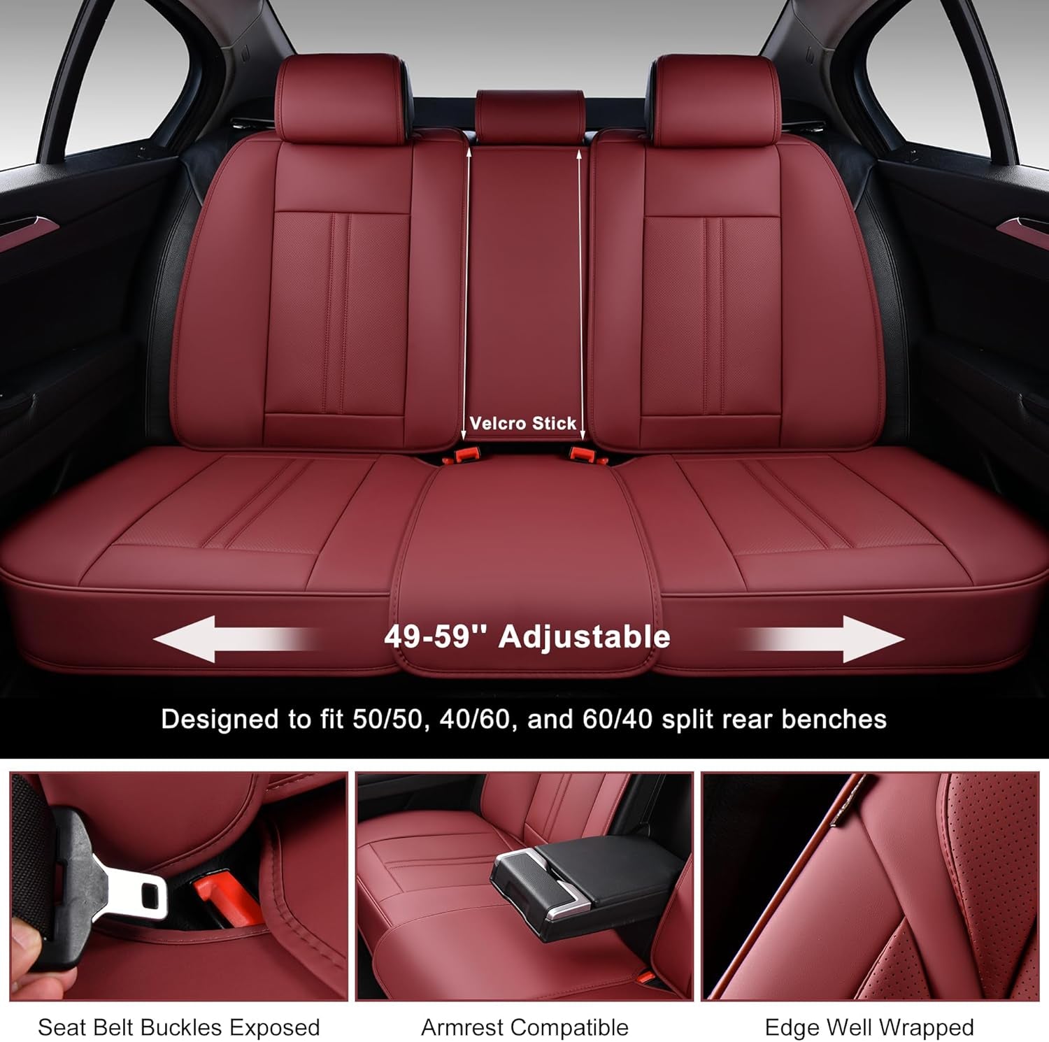 Car Seat Covers Full Set, Front and Rear Seat Covers for Cars, Leatherette Auto Seat Protectors Car Interior Accessories, Car Seat Cushions Fit for Most Sedans SUV Pick - Up Truck, Winered - Revved Up Auto
