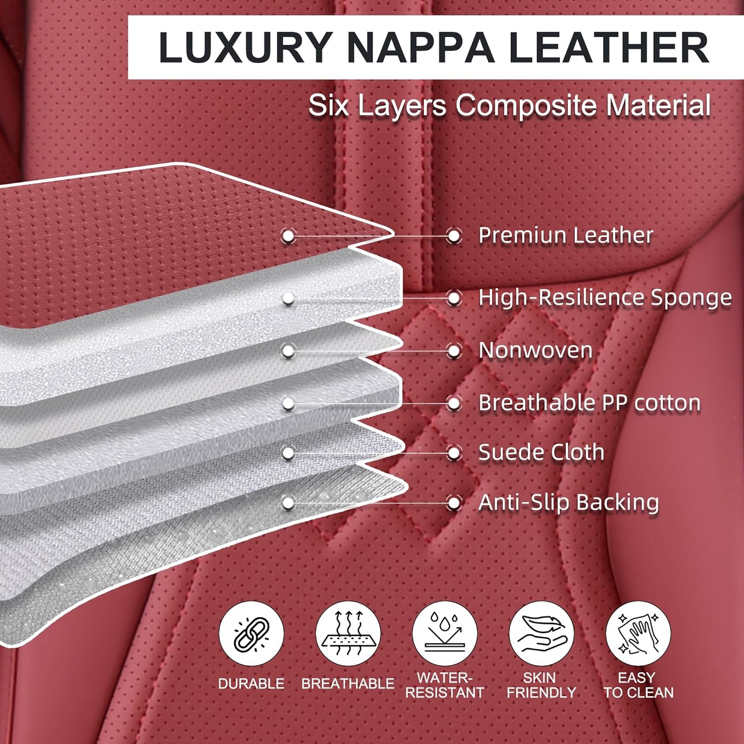 Car Seat Covers Full Set, Front and Rear Seat Covers for Cars, Leatherette Auto Seat Protectors Car Interior Accessories, Car Seat Cushions Fit for Most Sedans SUV Pick - Up Truck, Winered - Revved Up Auto