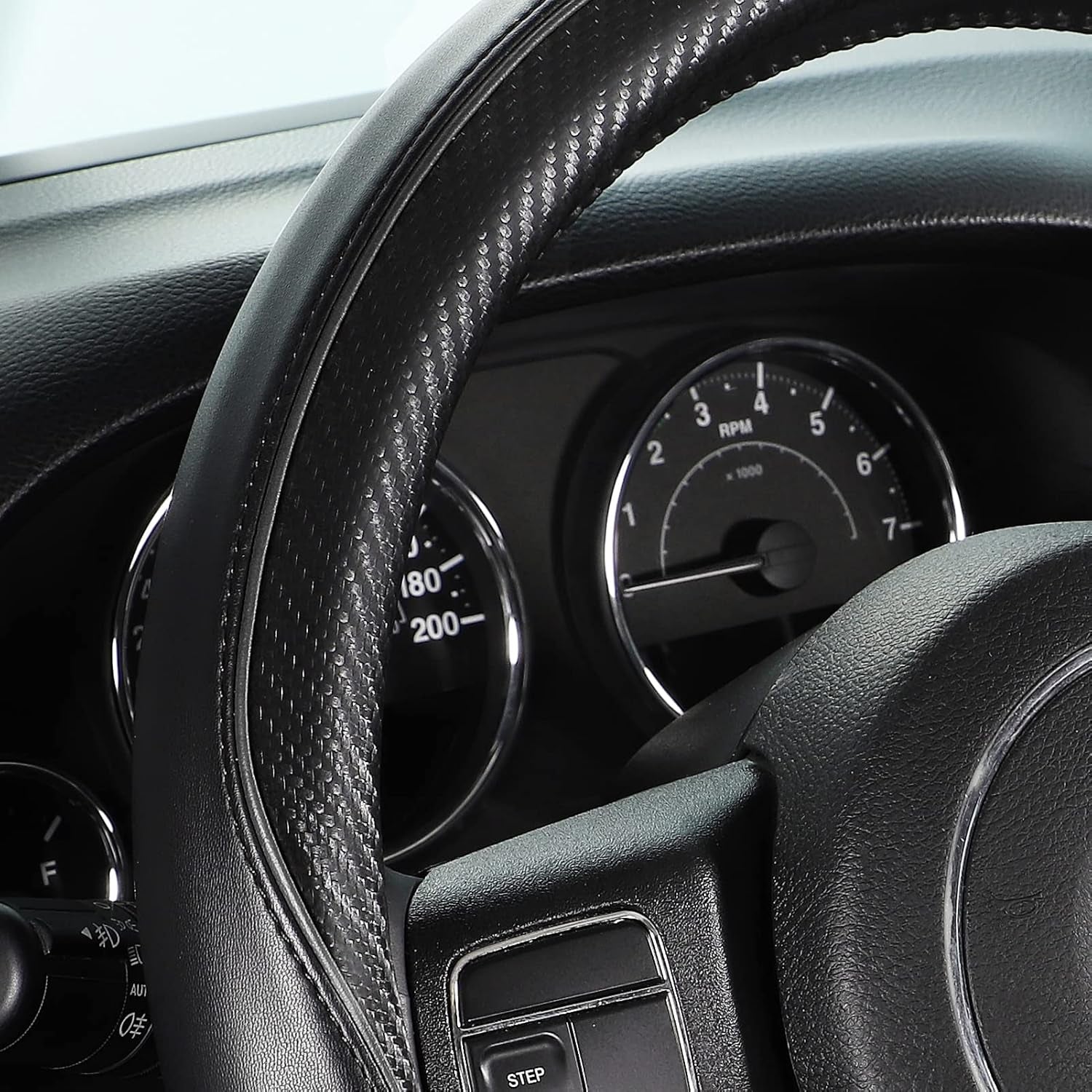 Car Steering Wheel Cover Large-Size for F150 F250 F350 Ram 4Runner Tacoma Tundra Range Rover with 15 1/2"-16" Outer Diameter Leather with Carbon Fiber Pattern Black - Revved Up Tools