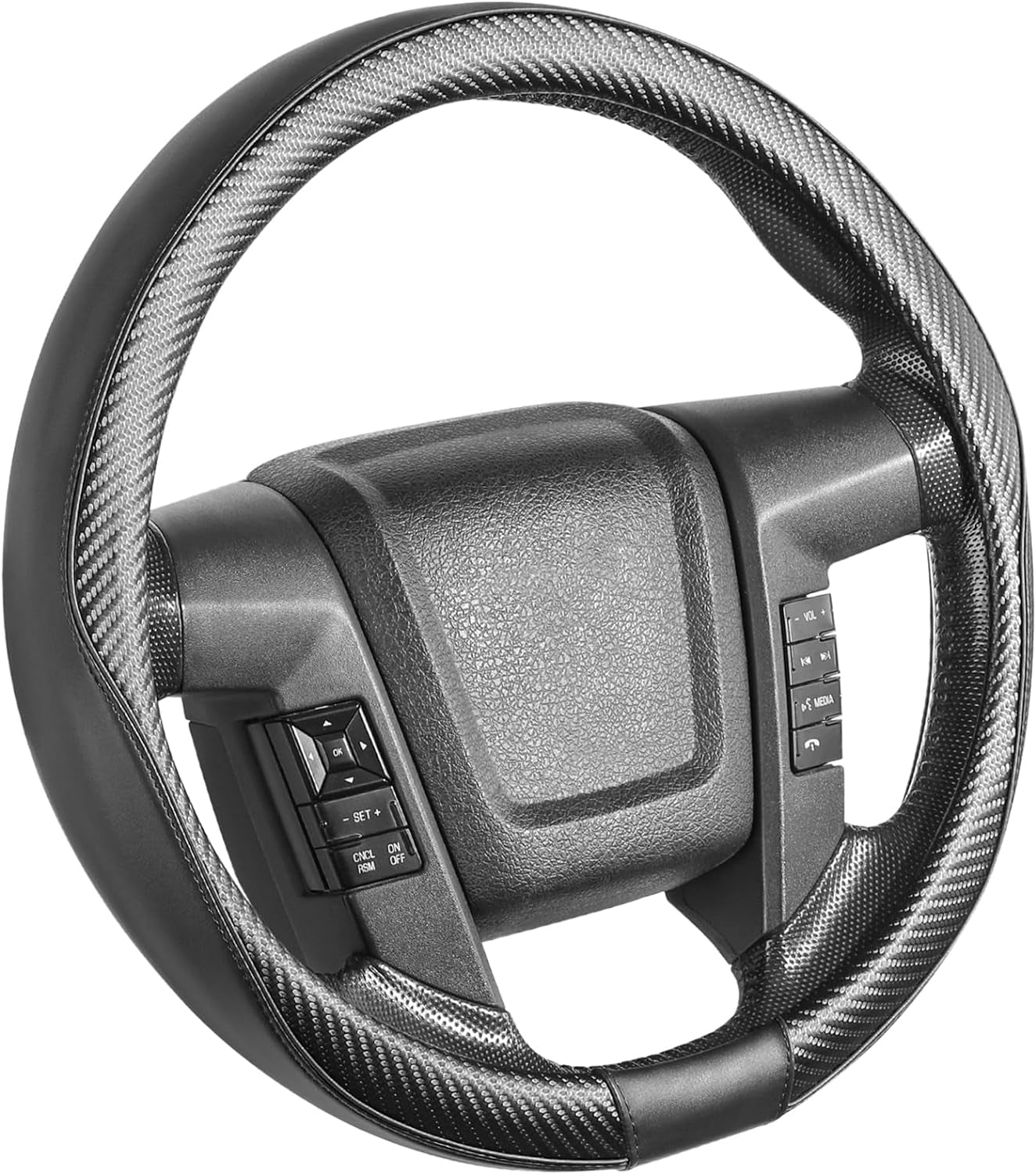 Car Steering Wheel Cover Large-Size for F150 F250 F350 Ram 4Runner Tacoma Tundra Range Rover with 15 1/2"-16" Outer Diameter Leather with Carbon Fiber Pattern Black - Revved Up Tools