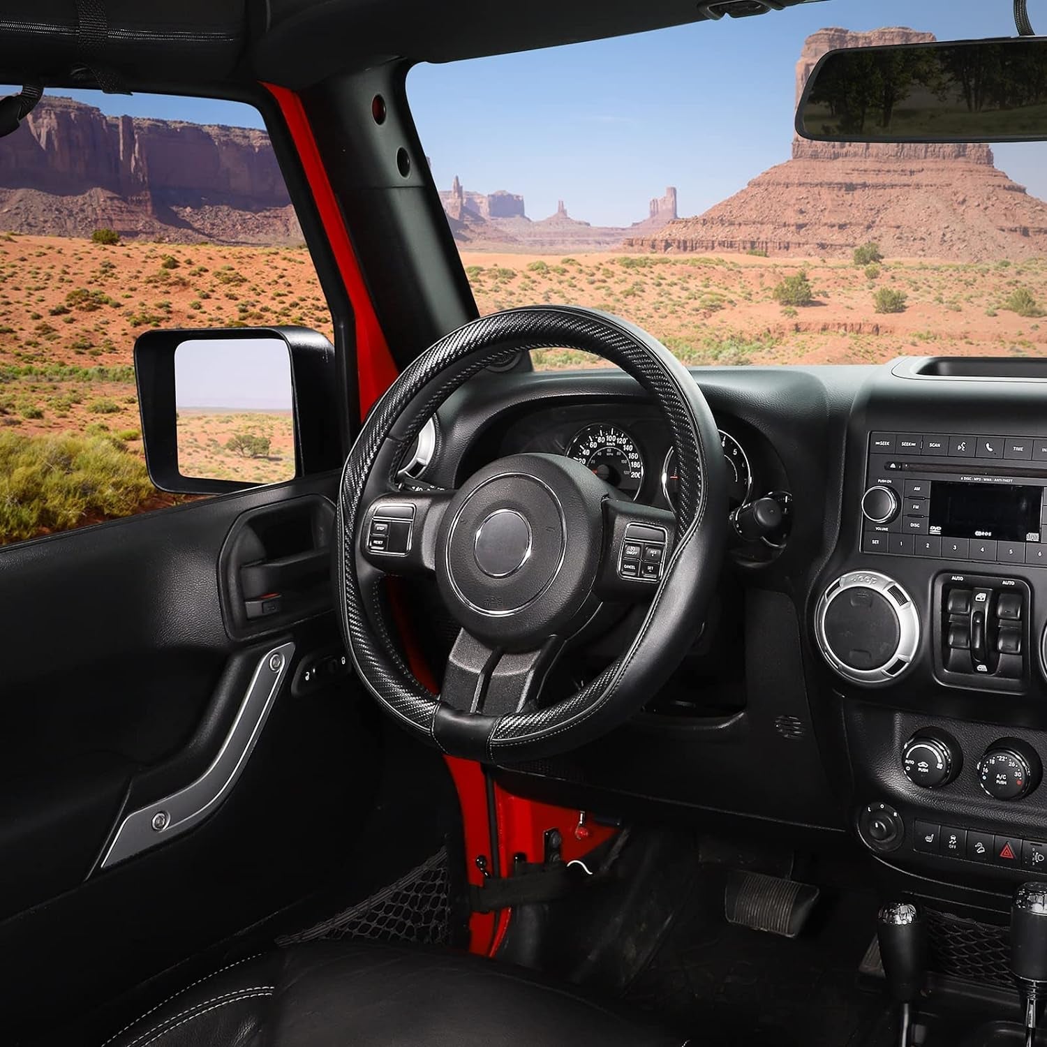 Car Steering Wheel Cover Large-Size for F150 F250 F350 Ram 4Runner Tacoma Tundra Range Rover with 15 1/2"-16" Outer Diameter Leather with Carbon Fiber Pattern Black - Revved Up Tools