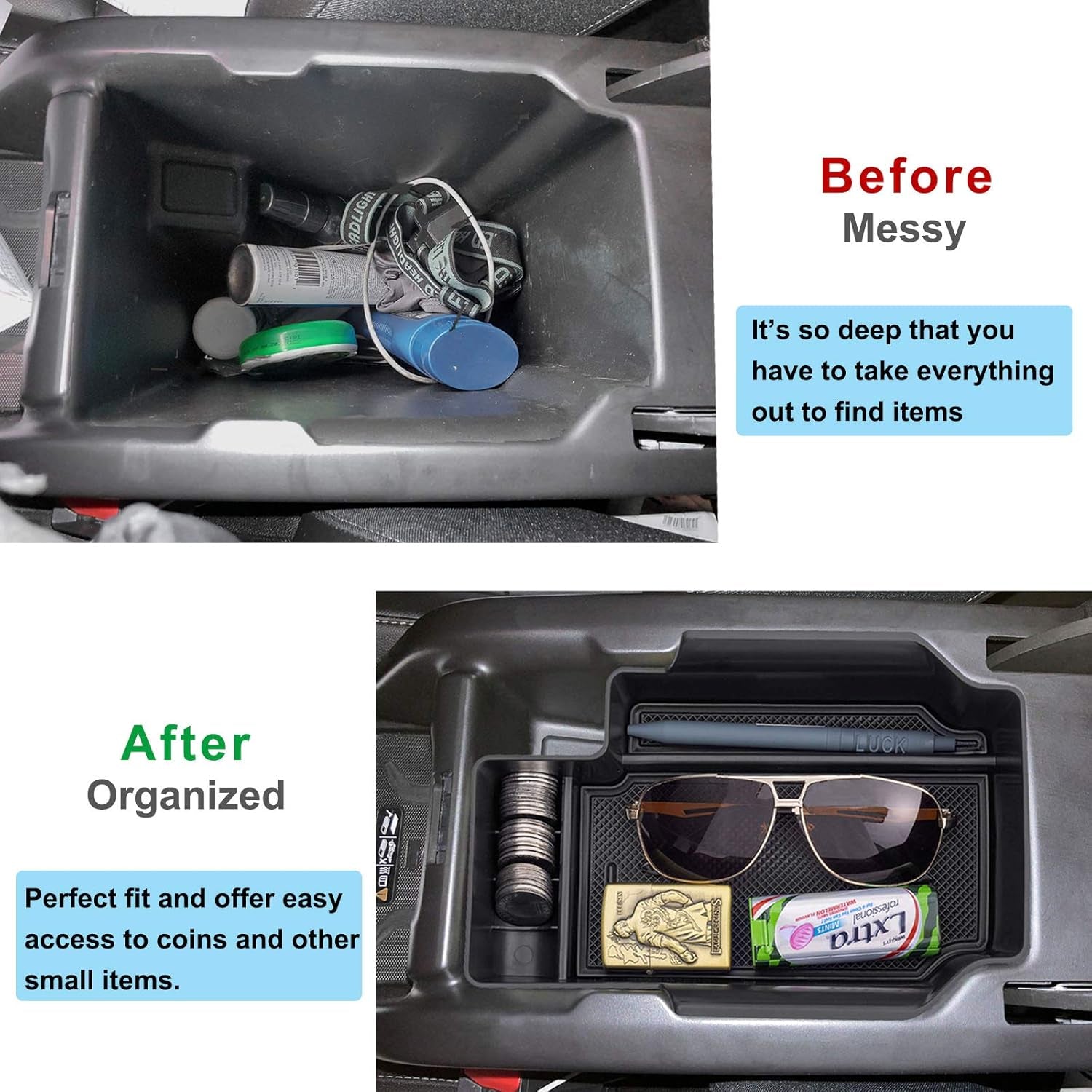 Center Console Organizer Compatible with Chevy Colorado/Gmc Canyon 2015-2021 2022, Armrest Insert Tray Secondary Storage Box-Black - Revved Up Tools