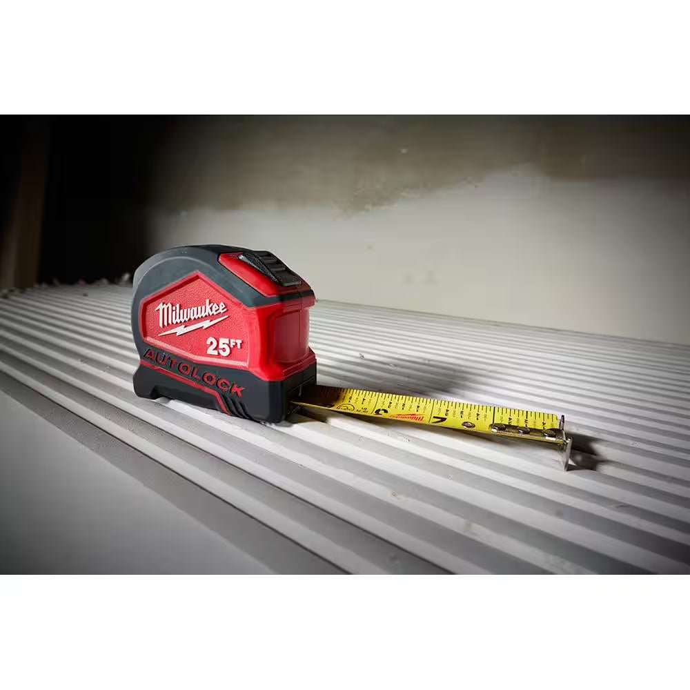 Compact Auto Lock 25 Ft. SAE Tape Measure with Fractional Scale and 9 Ft. Standout with Screwdriver Set - Revved Up Auto