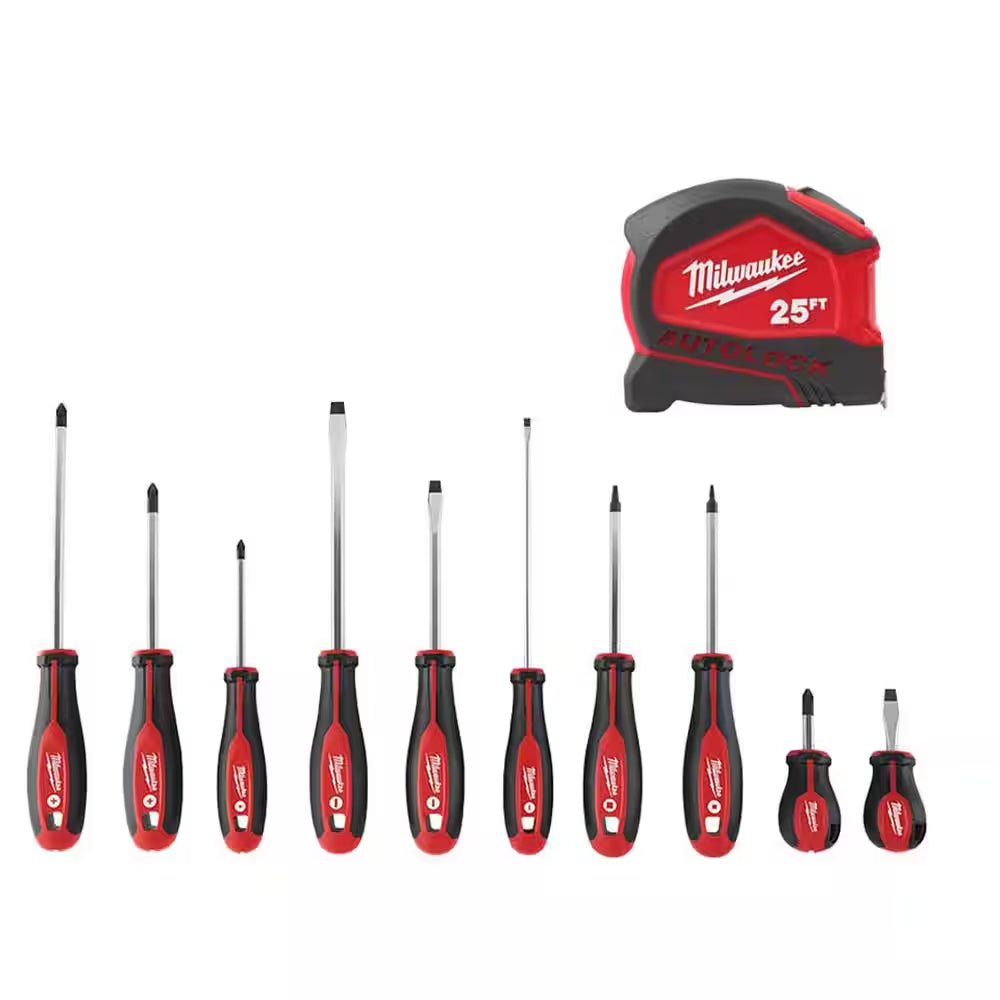 Compact Auto Lock 25 Ft. SAE Tape Measure with Fractional Scale and 9 Ft. Standout with Screwdriver Set - Revved Up Auto
