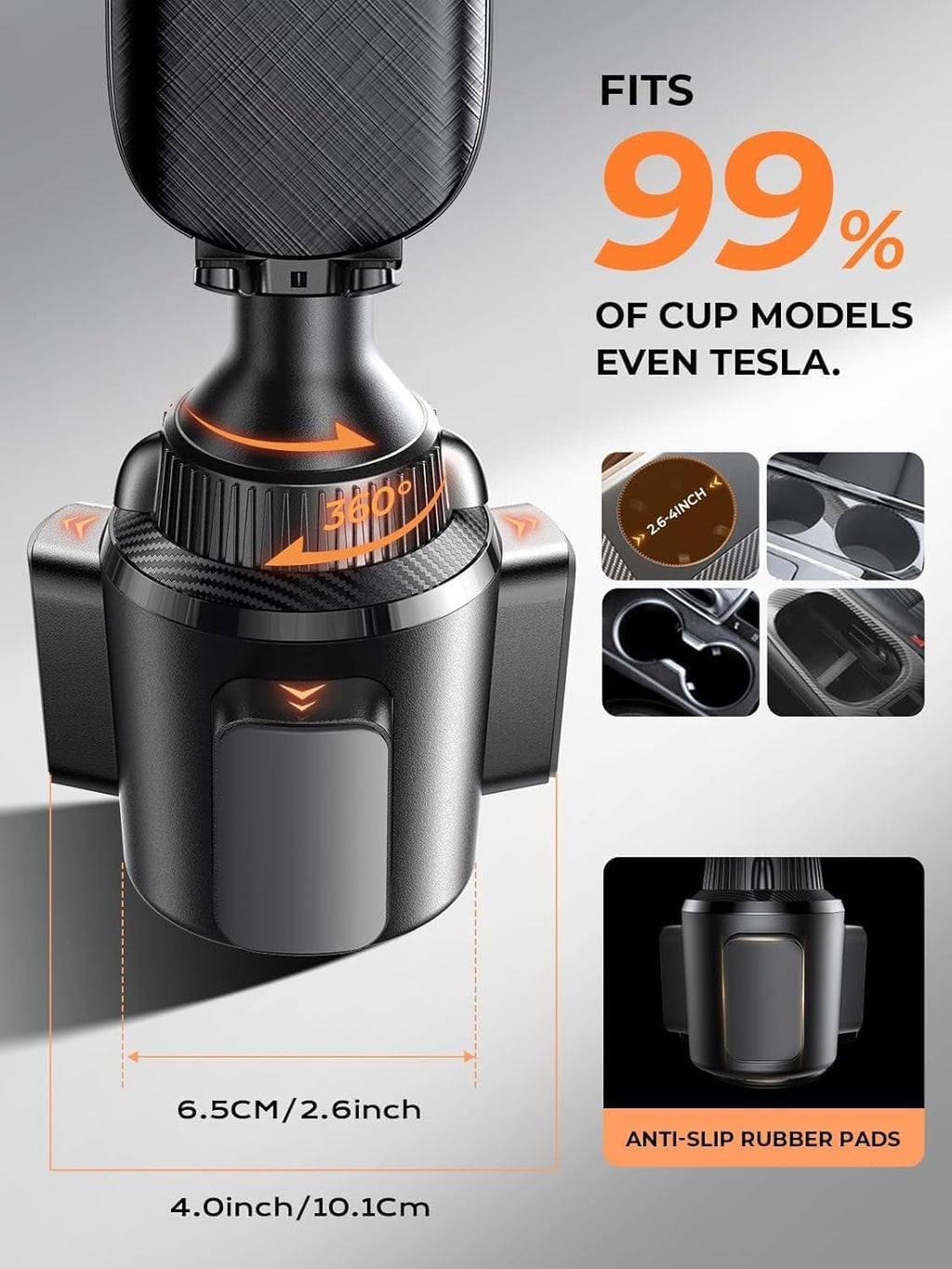 Cup Phone Holder for Car No Shaking Car Phone Holder Mount, 360° Adjustable Car Accessories for Women Truck SUV, Golf Accessories for Iphone 16E 16 15 14 13 Pro Max Samsung S25 All 4 - 7'' Phone - Revved Up Auto