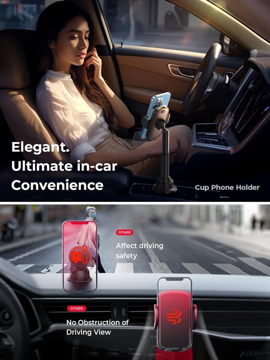 Cup Phone Holder for Car No Shaking Car Phone Holder Mount, 360° Adjustable Car Accessories for Women Truck SUV, Golf Accessories for Iphone 16E 16 15 14 13 Pro Max Samsung S25 All 4 - 7'' Phone - Revved Up Auto
