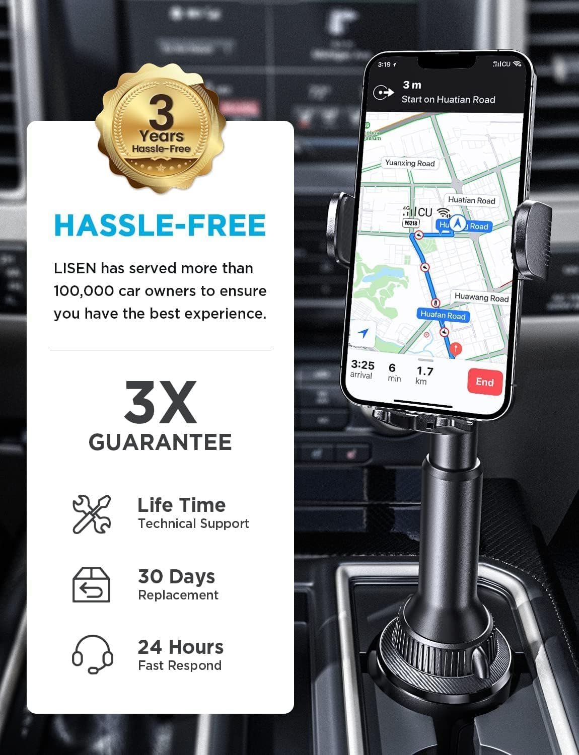 Cup Phone Holder for Car No Shaking Car Phone Holder Mount, 360° Adjustable Car Accessories for Women Truck SUV, Golf Accessories for Iphone 16E 16 15 14 13 Pro Max Samsung S25 All 4 - 7'' Phone - Revved Up Auto