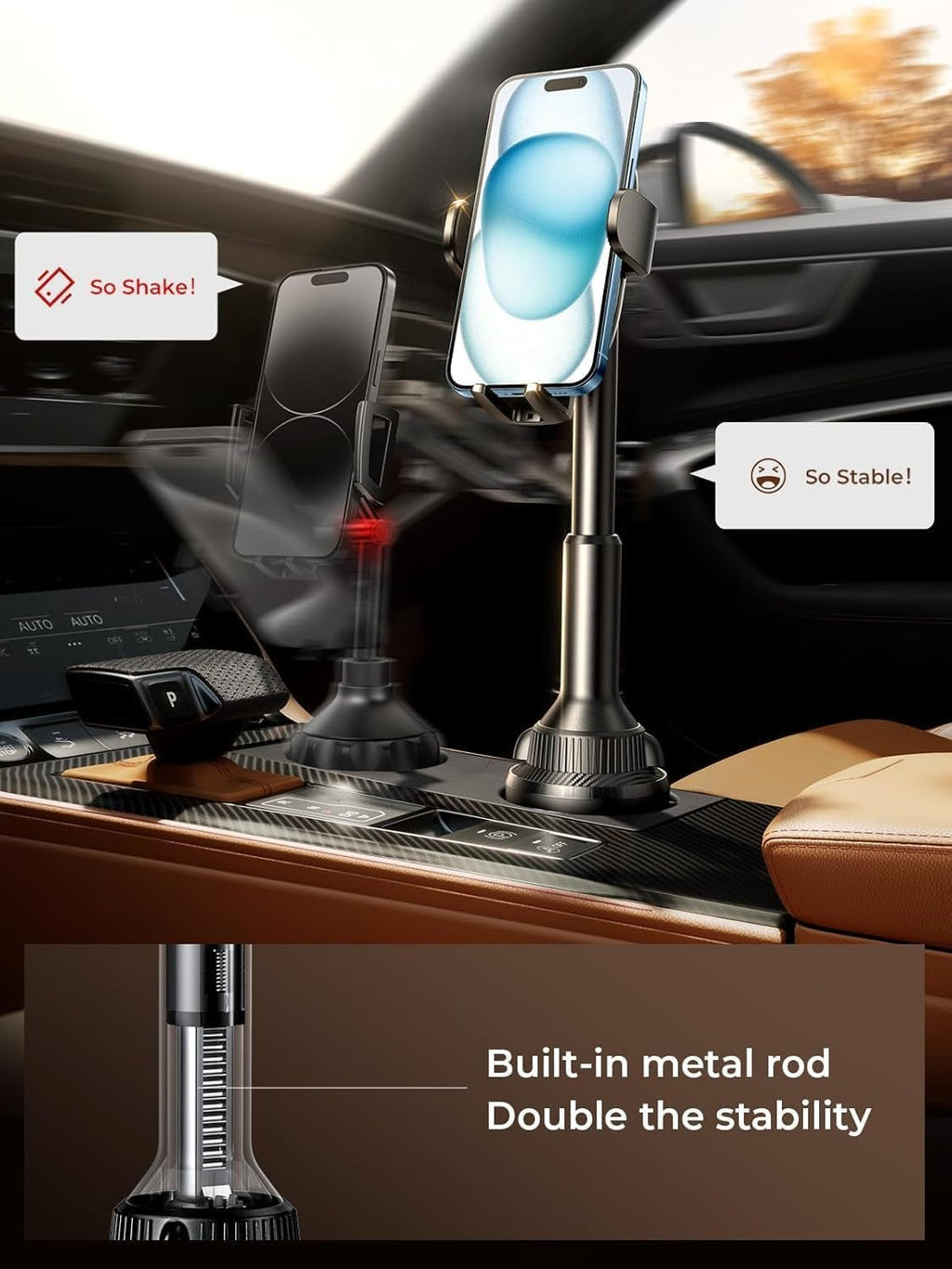 Cup Phone Holder for Car No Shaking Car Phone Holder Mount, 360° Adjustable Car Accessories for Women Truck SUV, Golf Accessories for Iphone 16E 16 15 14 13 Pro Max Samsung S25 All 4 - 7'' Phone - Revved Up Auto