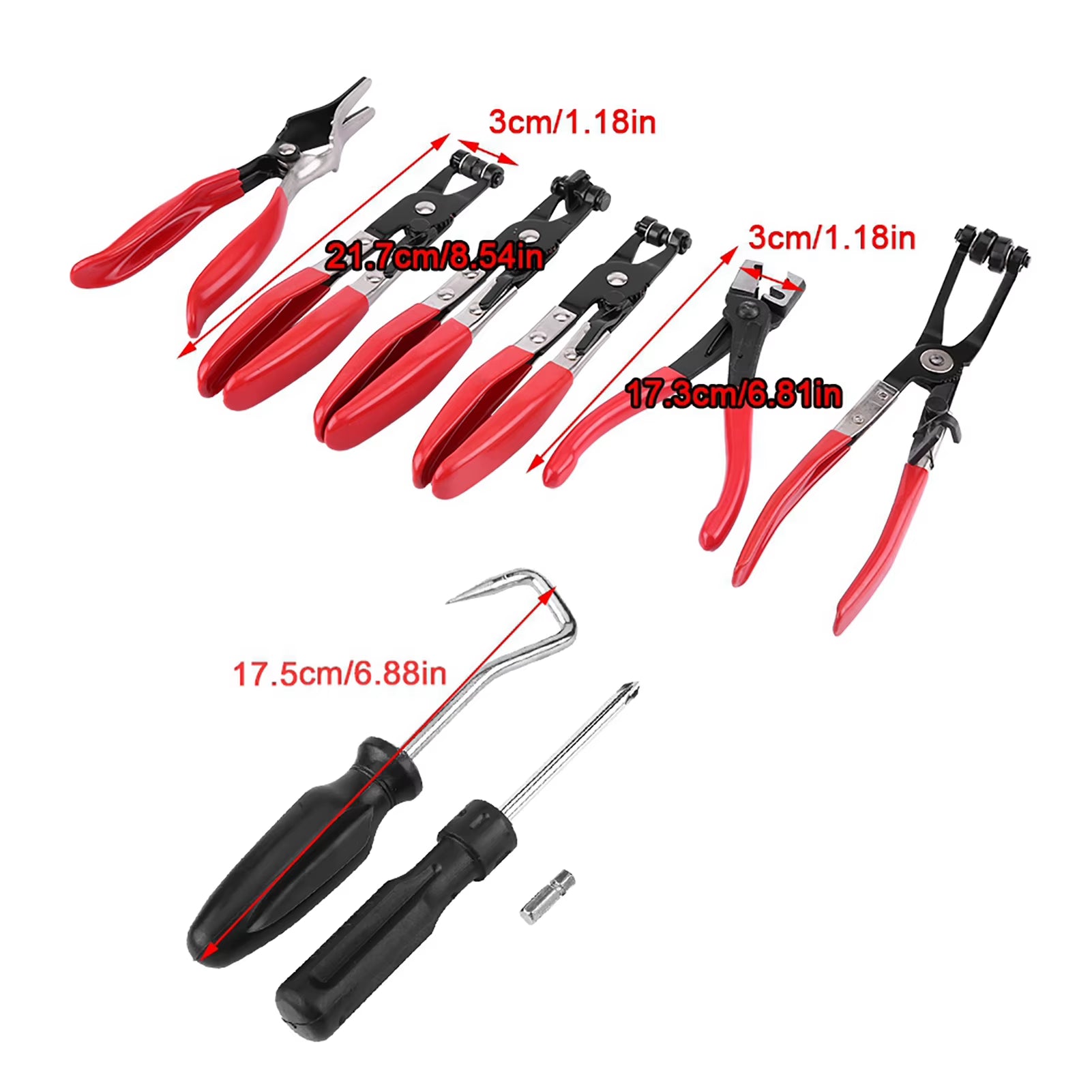 9Pcs Flexible Hose Clamp Clip Plier Set Swivel Jaw Flat Angled Band Automotive Tools