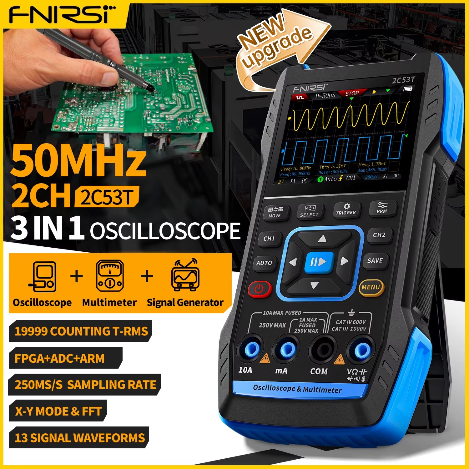 2C23T 2C53T Upgrade 50Mhz Handheld Digital Oscilloscope Multimeter Signal Generator 3 in 1 Dual Channel Automotive Tools
