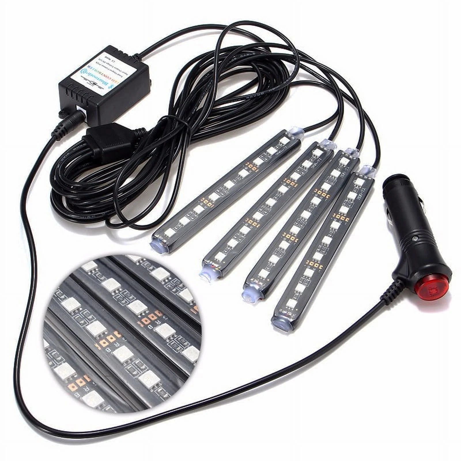 DC12V 5050 4IN1 36 LED Color Changing RGB Car Interior Decorative Floor A-Tmosphere Strip Lamp Light Car Charger APP Controlled Sound Control - Revved Up Tools